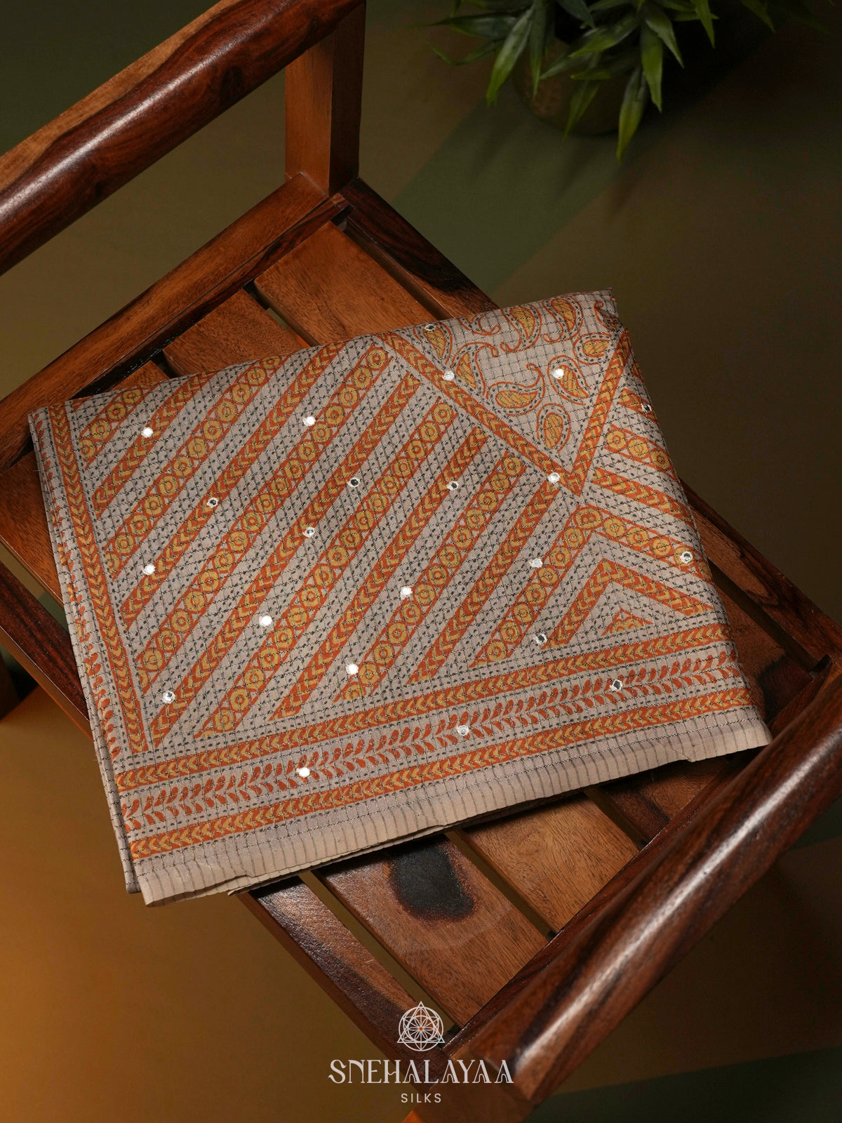 Beige with Orange Border Tussar Saree
