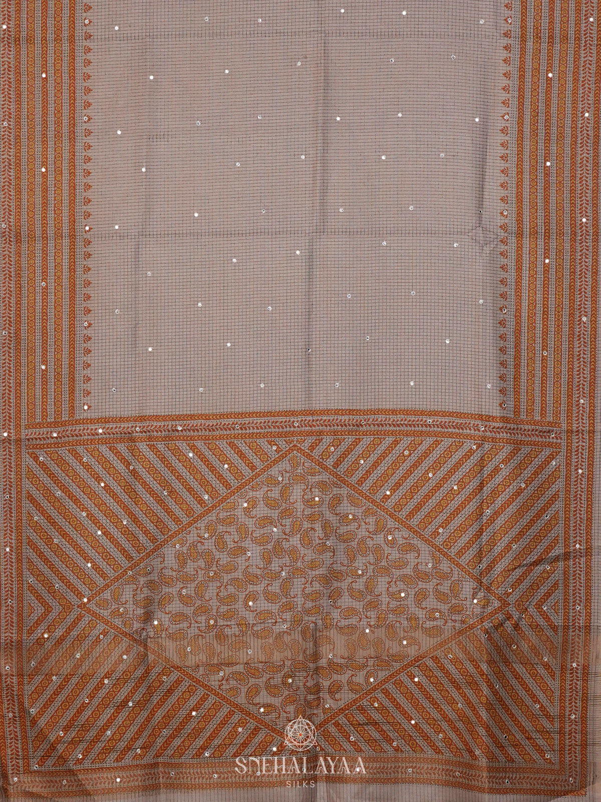 Beige with Orange Border Tussar Saree