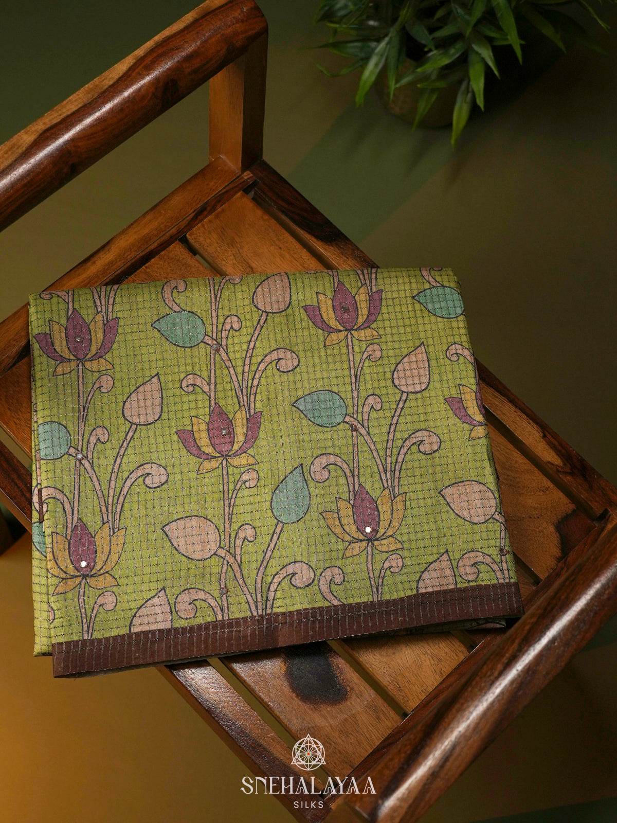 Lime Green  Tussar Saree