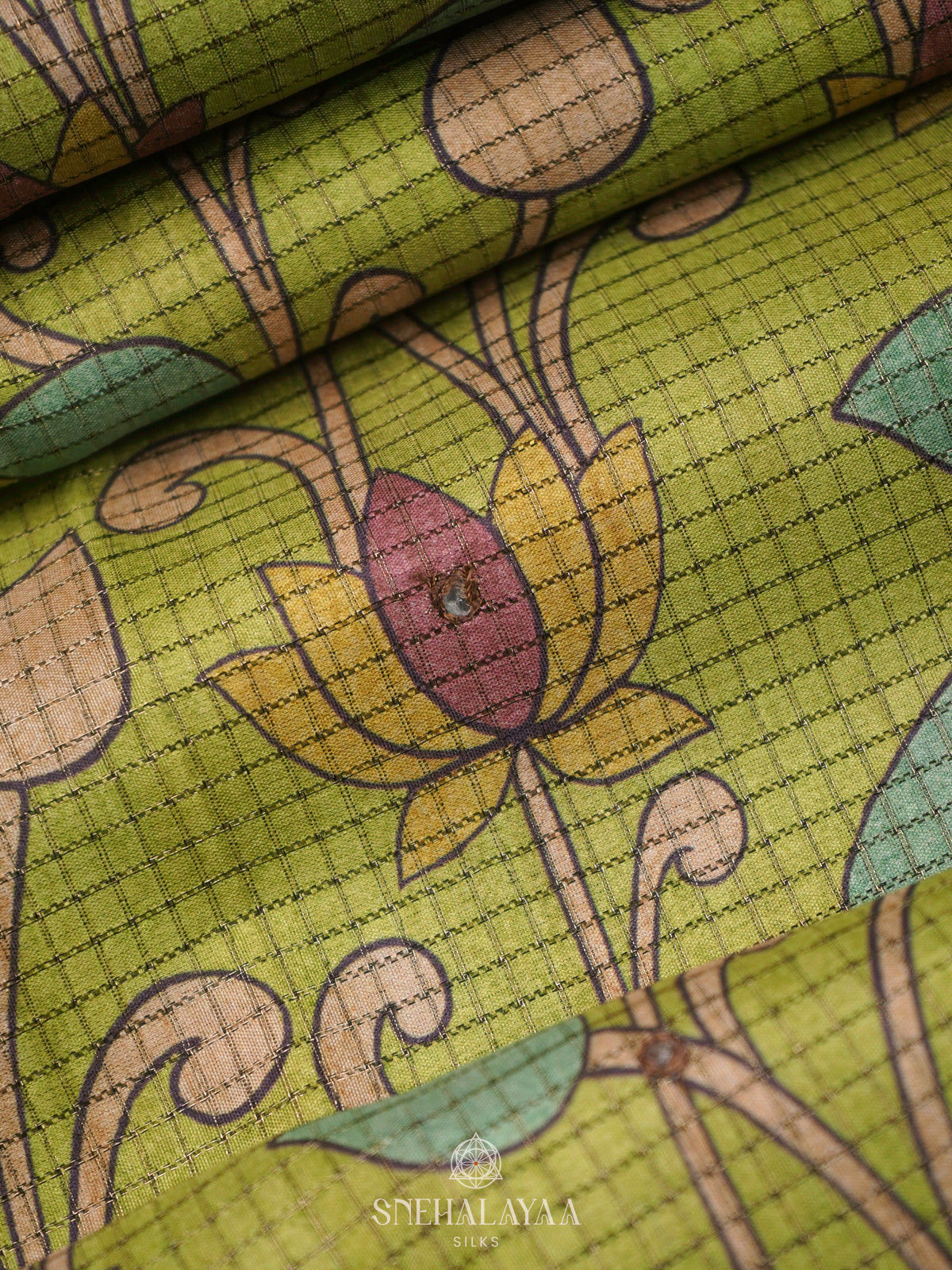 Lime Green  Tussar Saree