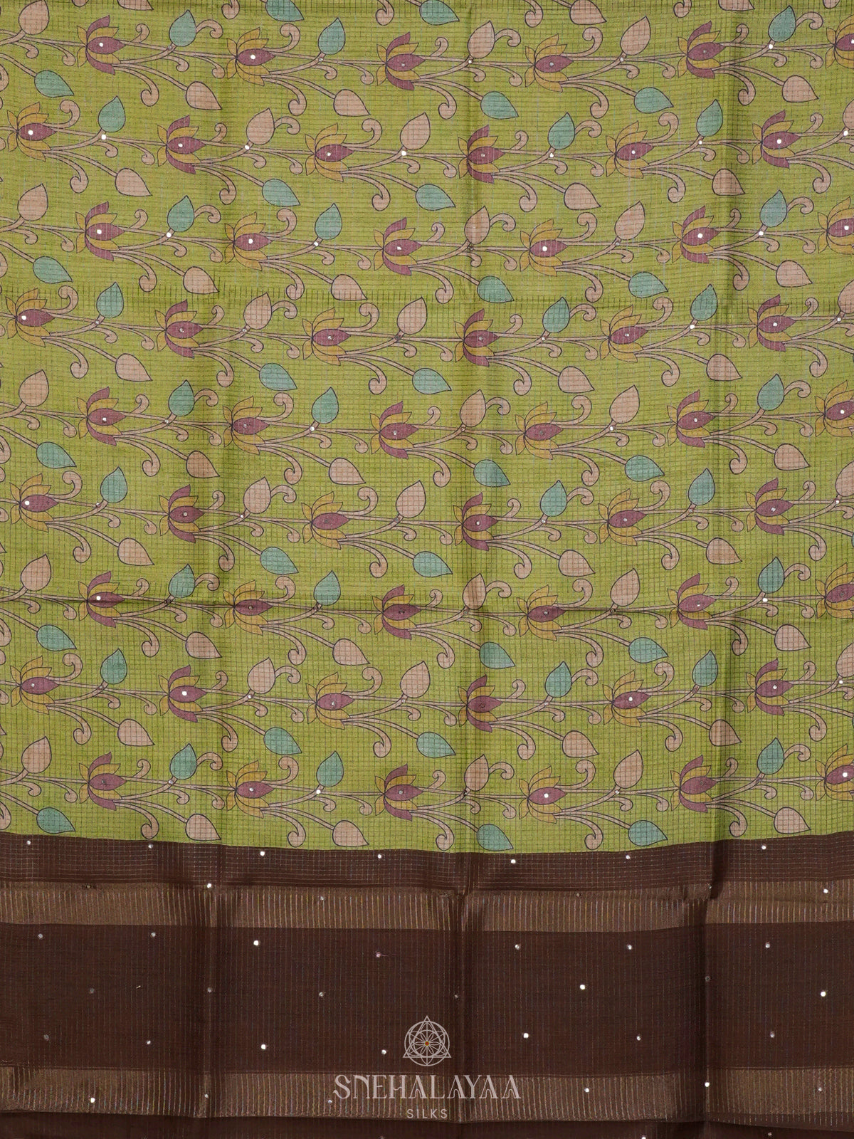 Lime Green  Tussar Saree