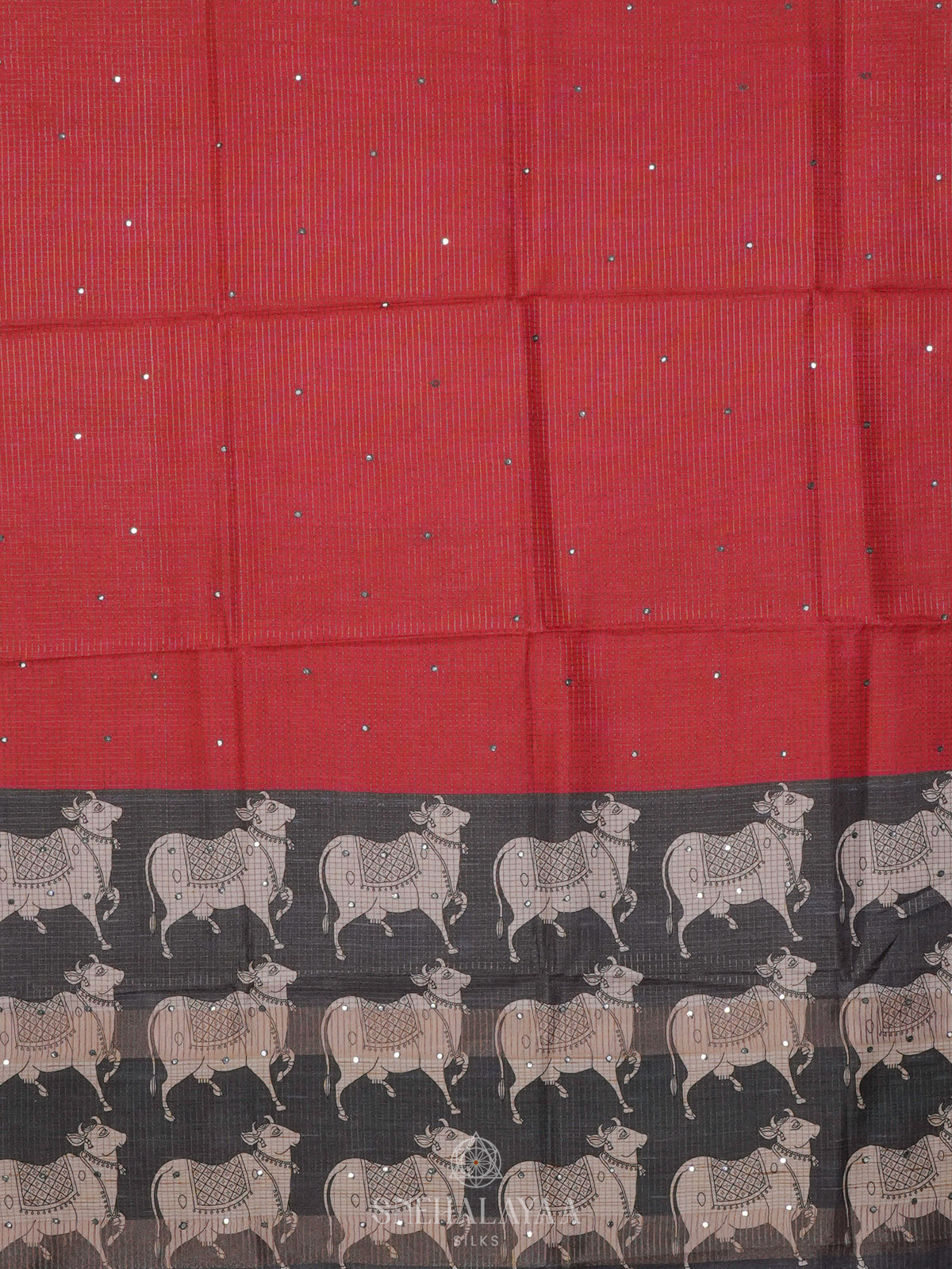 Red Tussar Saree