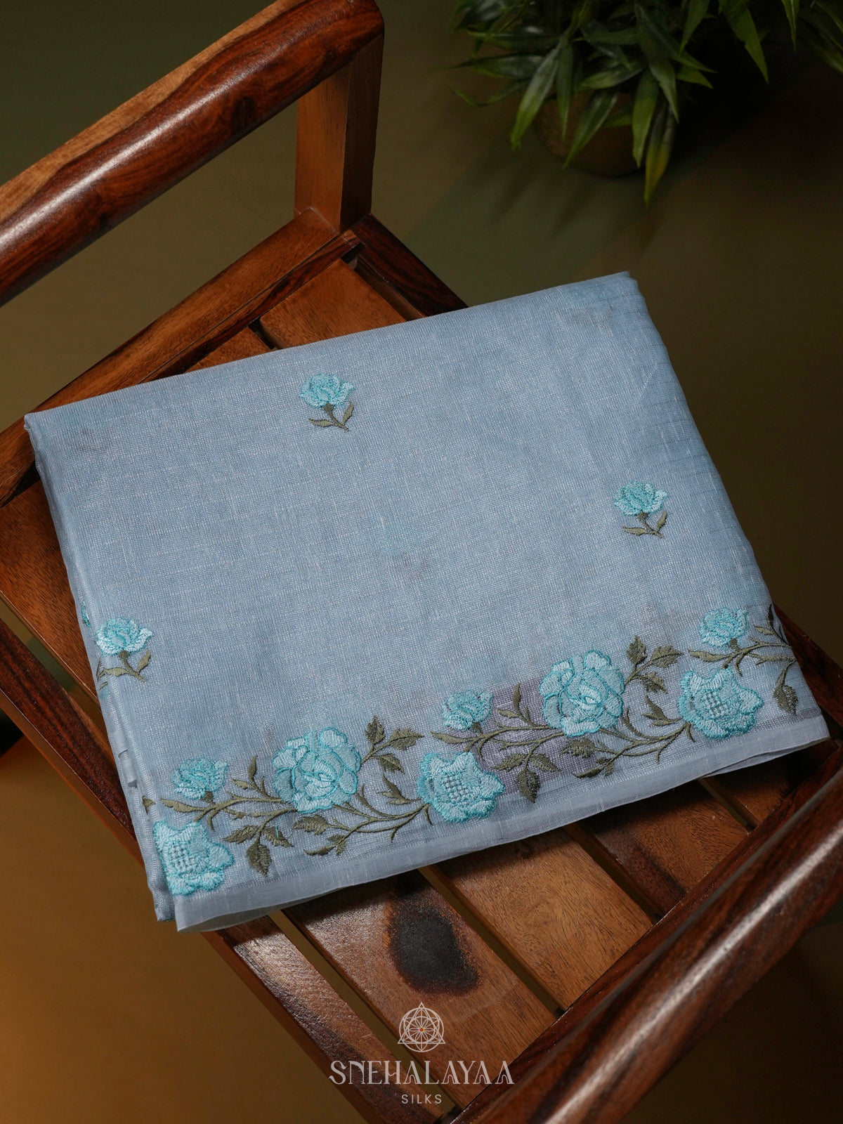 Blue Linen Cotton Saree