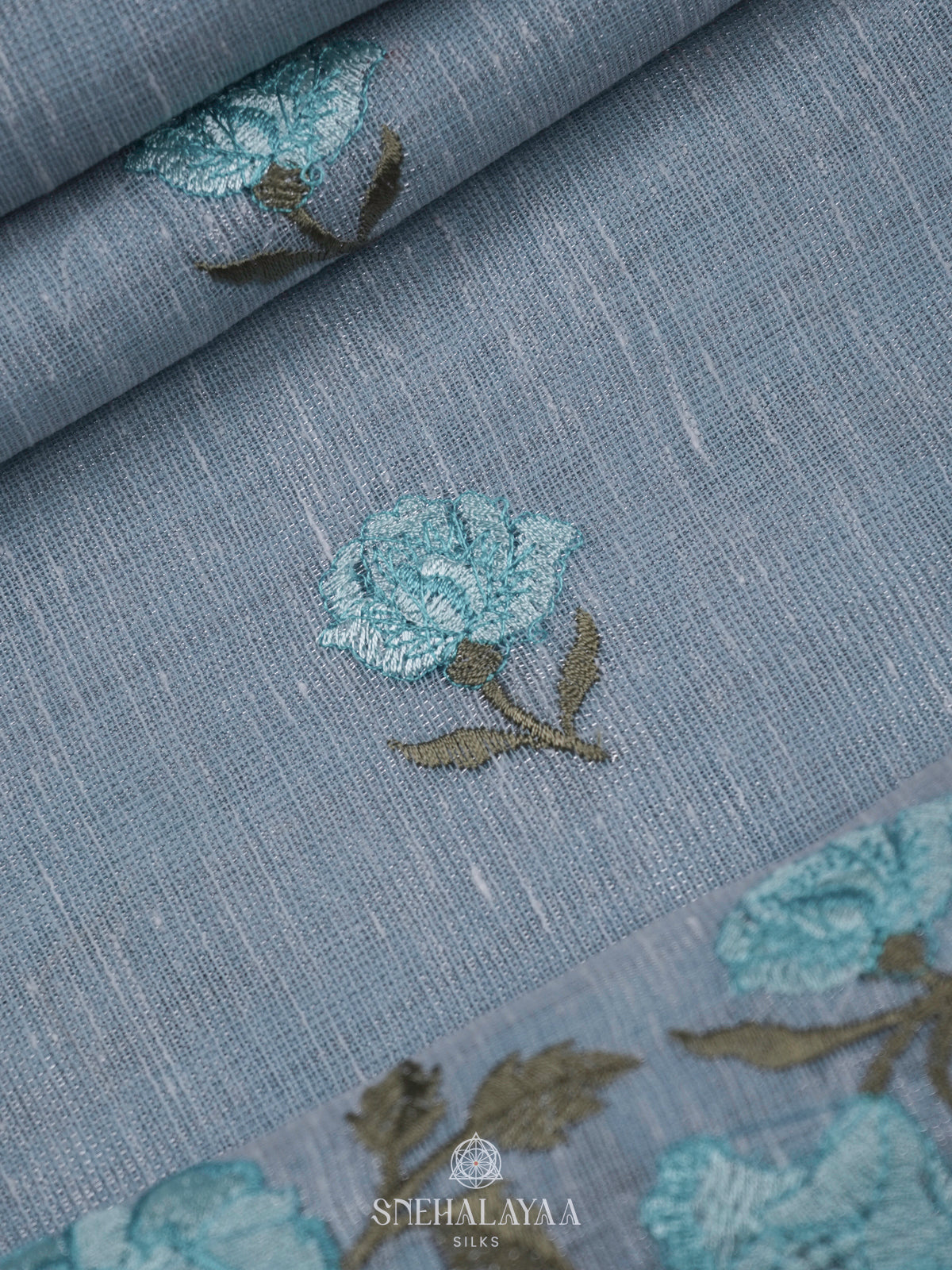 Blue Linen Cotton Saree