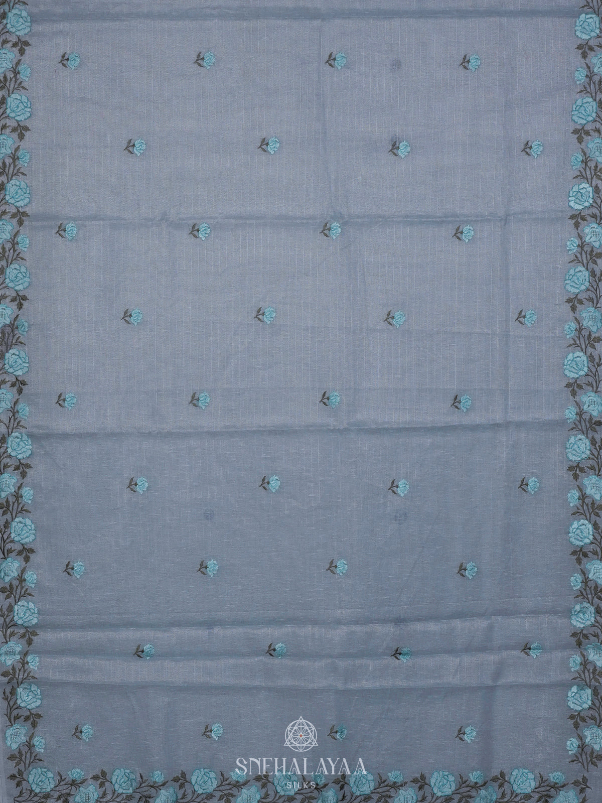 Blue Linen Cotton Saree