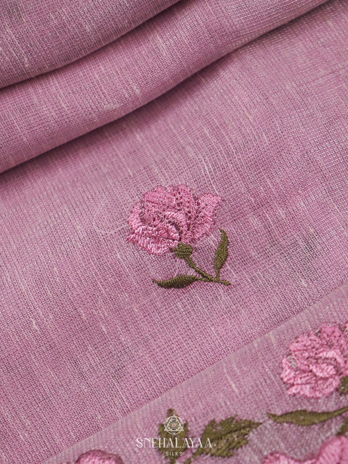 Pink Linen Cotton Saree