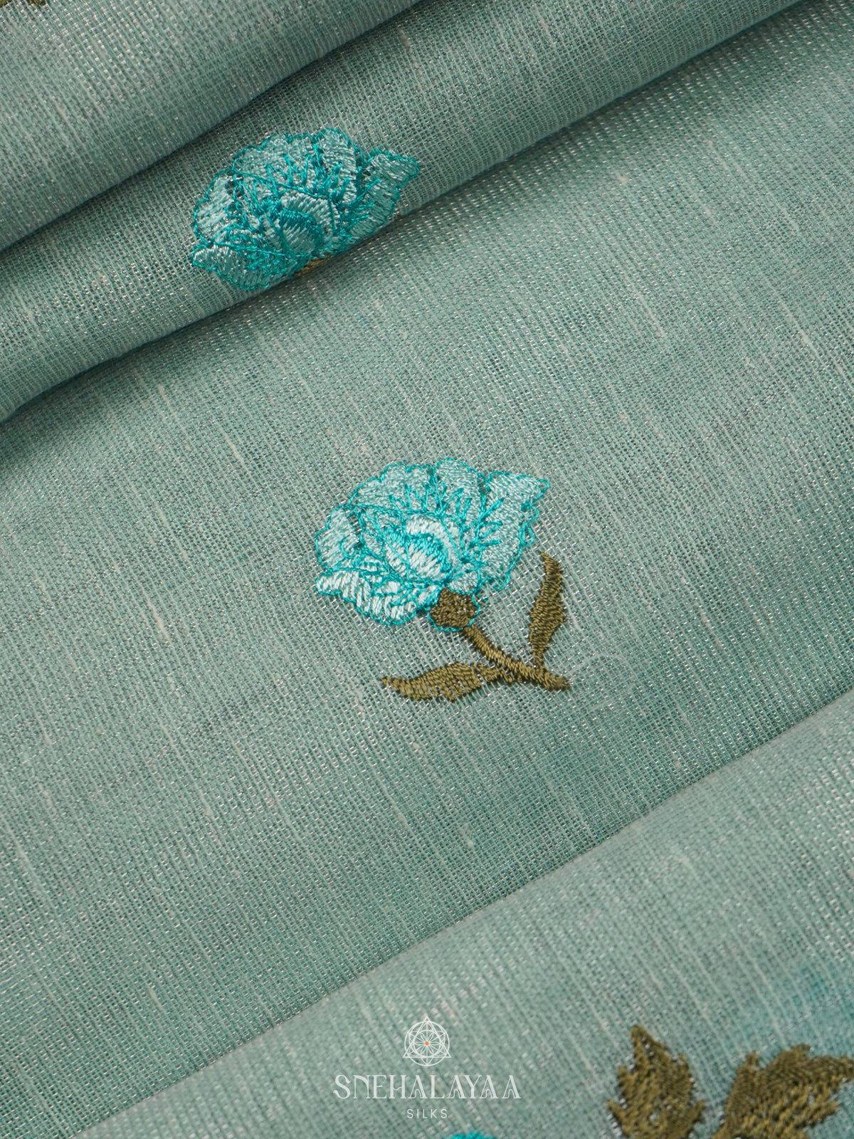 Pastel Aqua Linen Cotton Saree