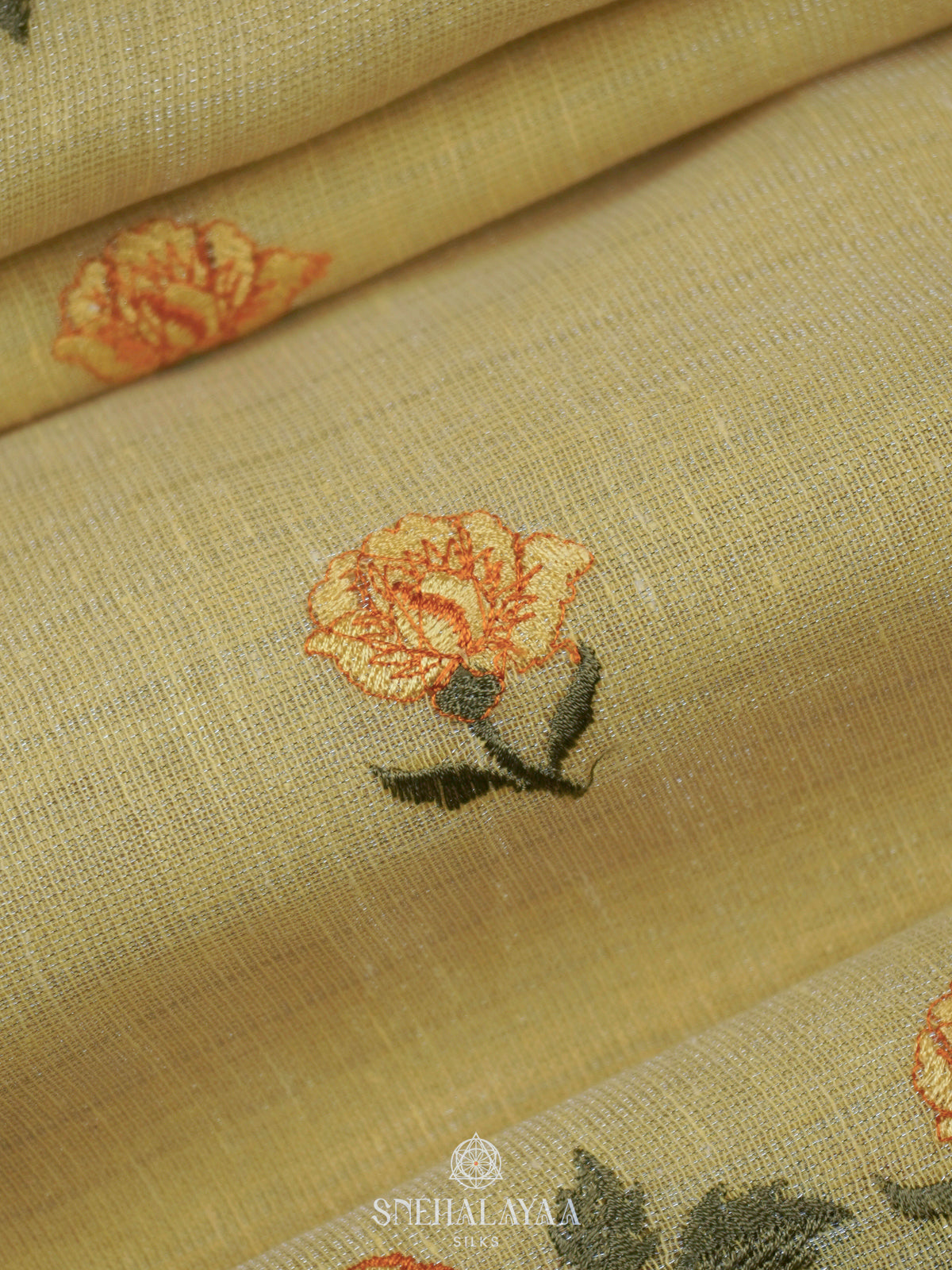 Yellow Linen Cotton Saree