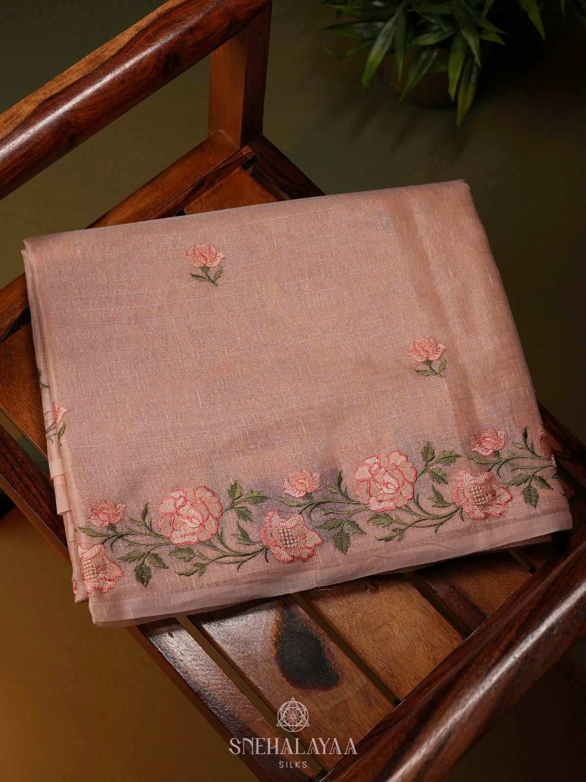 Peach Linen Cotton Saree