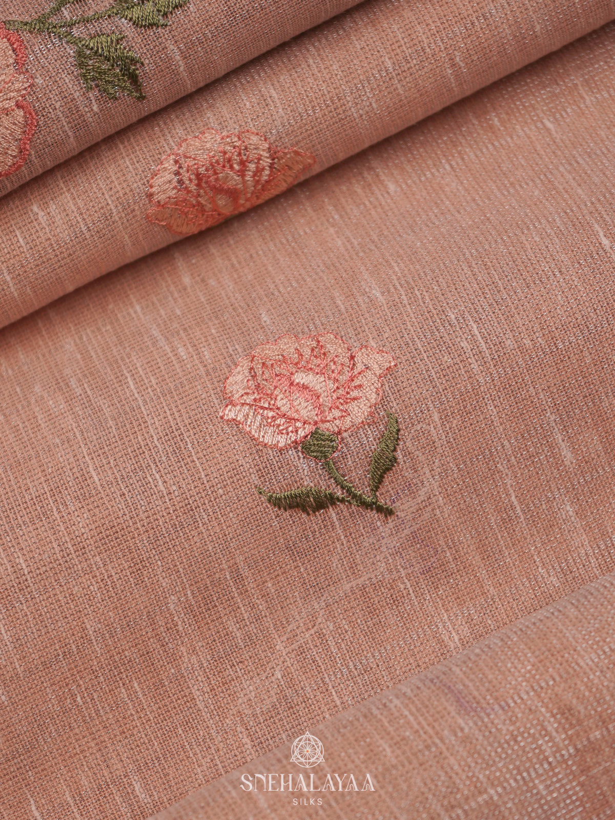 Peach Linen Cotton Saree
