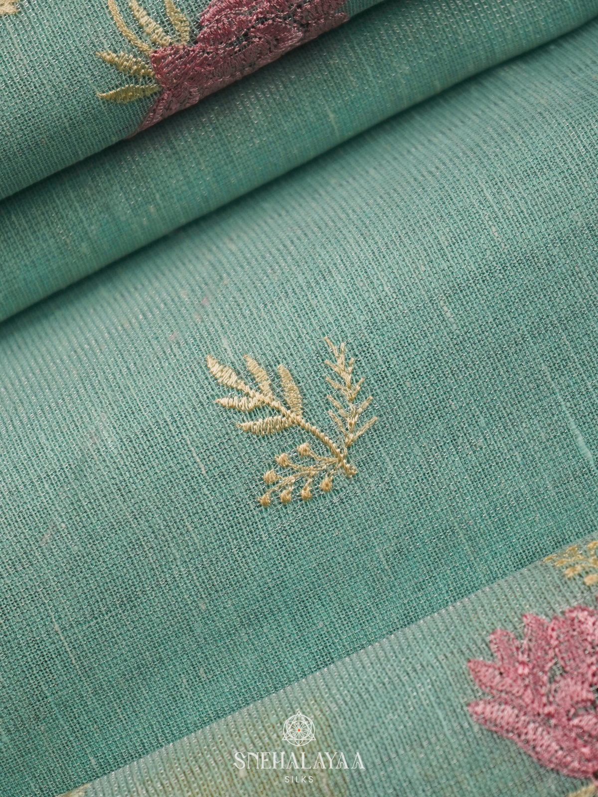 Mint Green Linen Cotton Saree