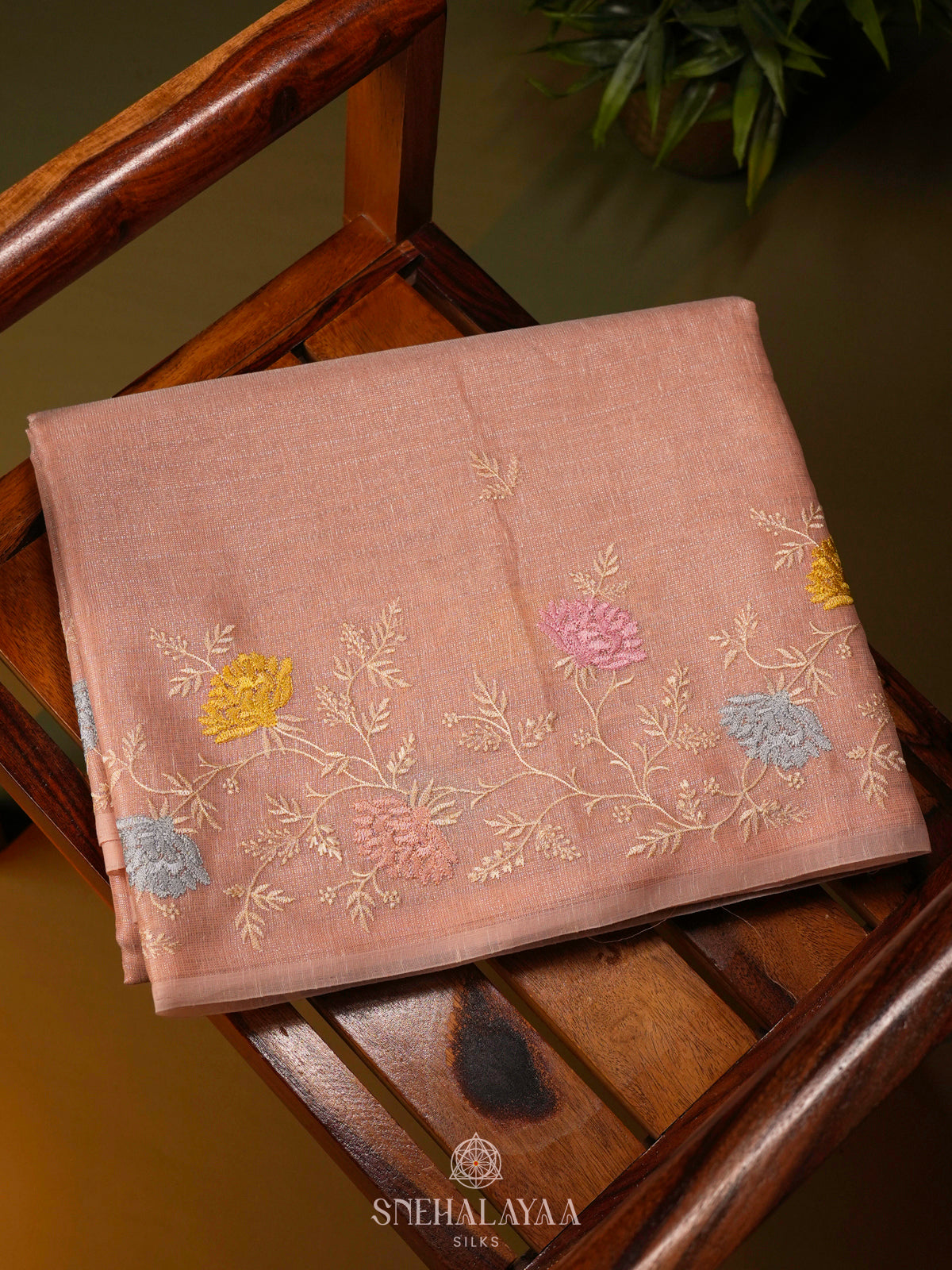 Peach Linen Cotton Saree
