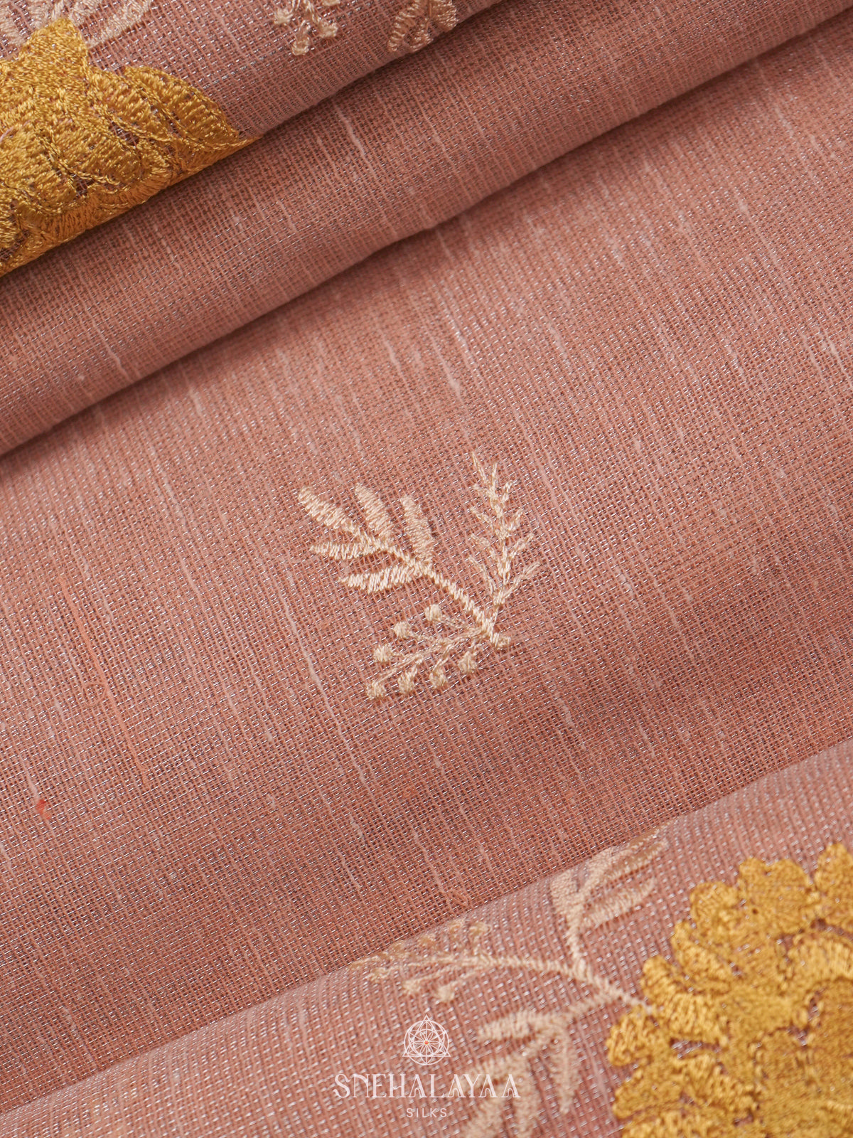 Peach Linen Cotton Saree