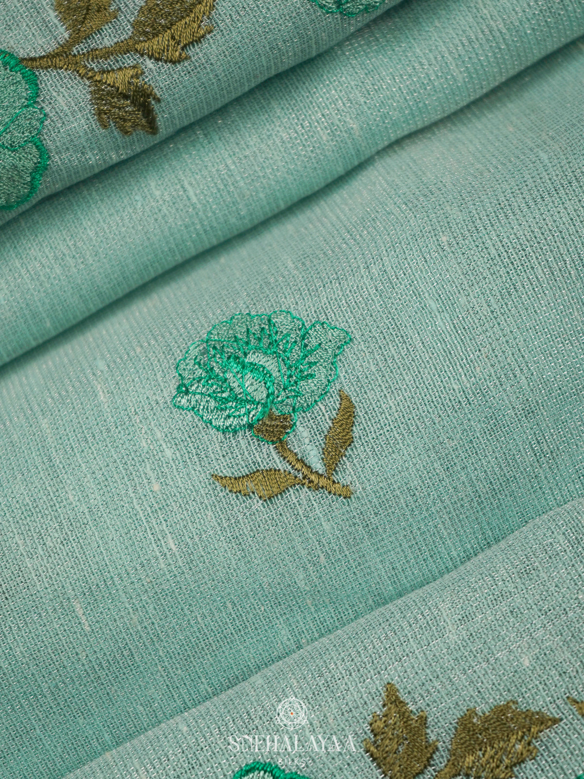 Mint Green Linen Cotton Saree