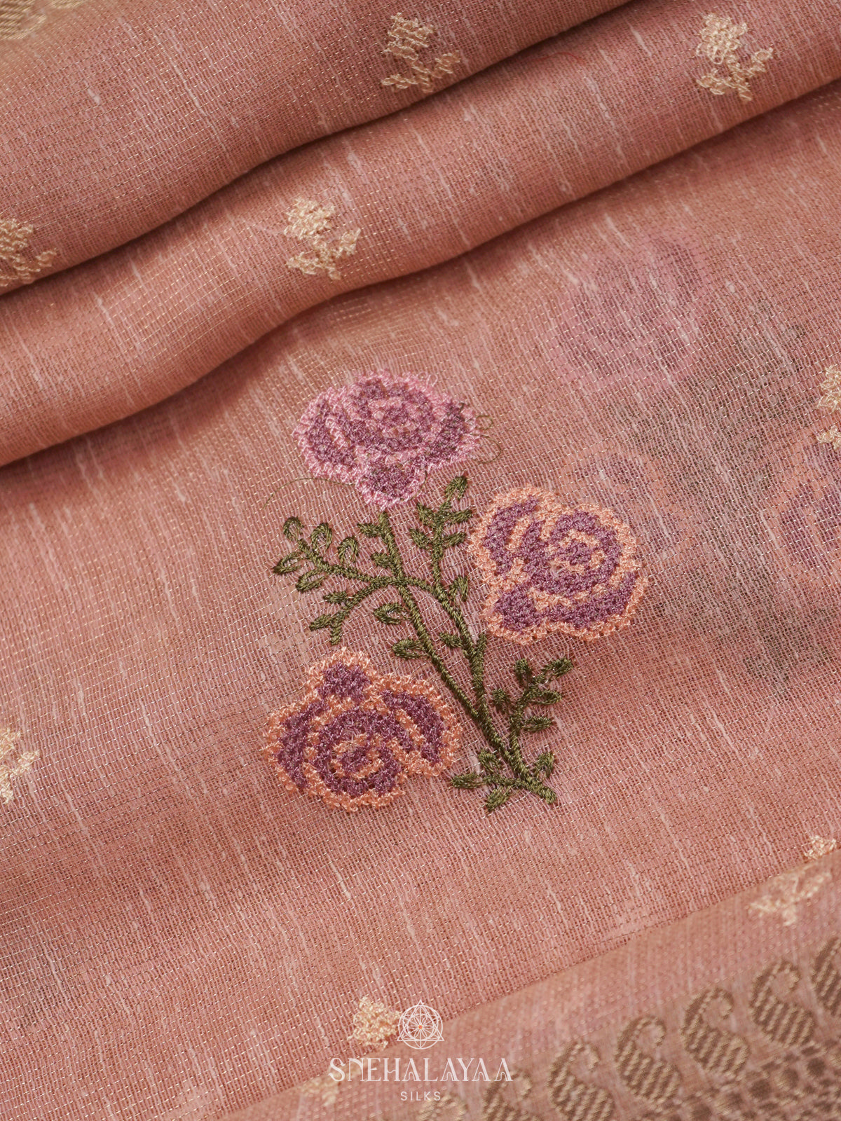 Pink Linen Cotton Saree