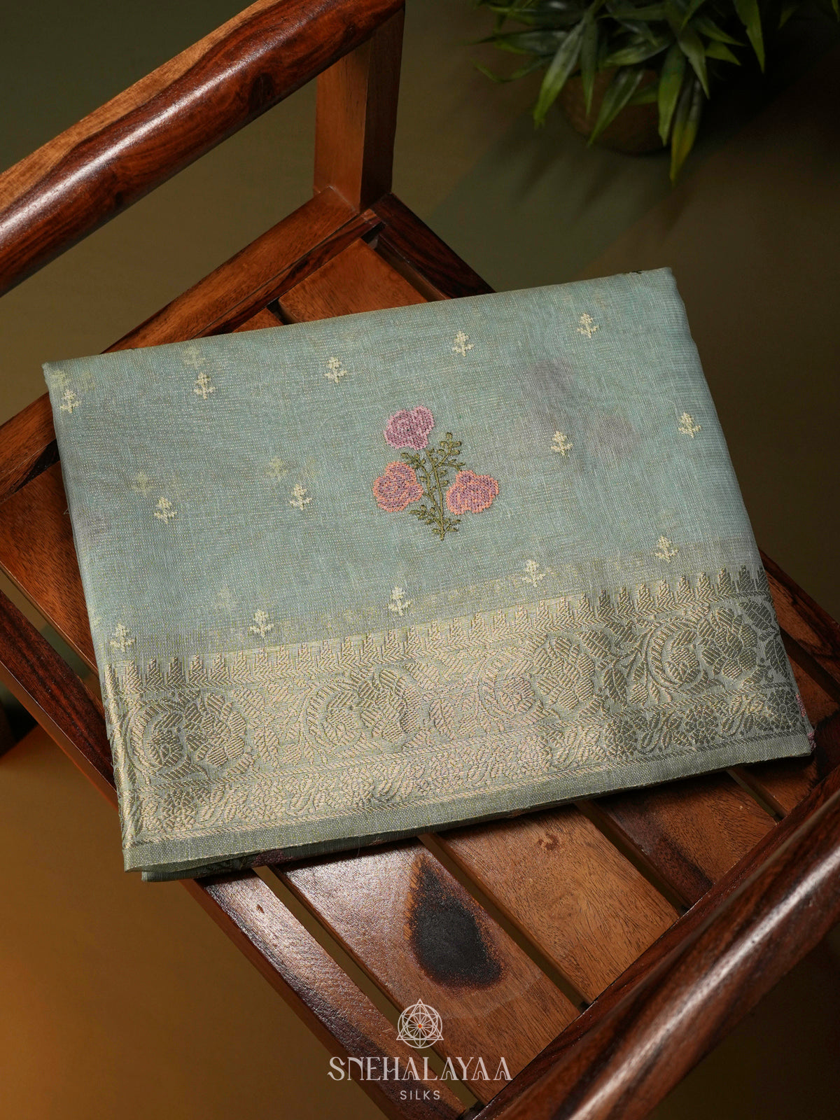 Pale Blue Linen Cotton Saree