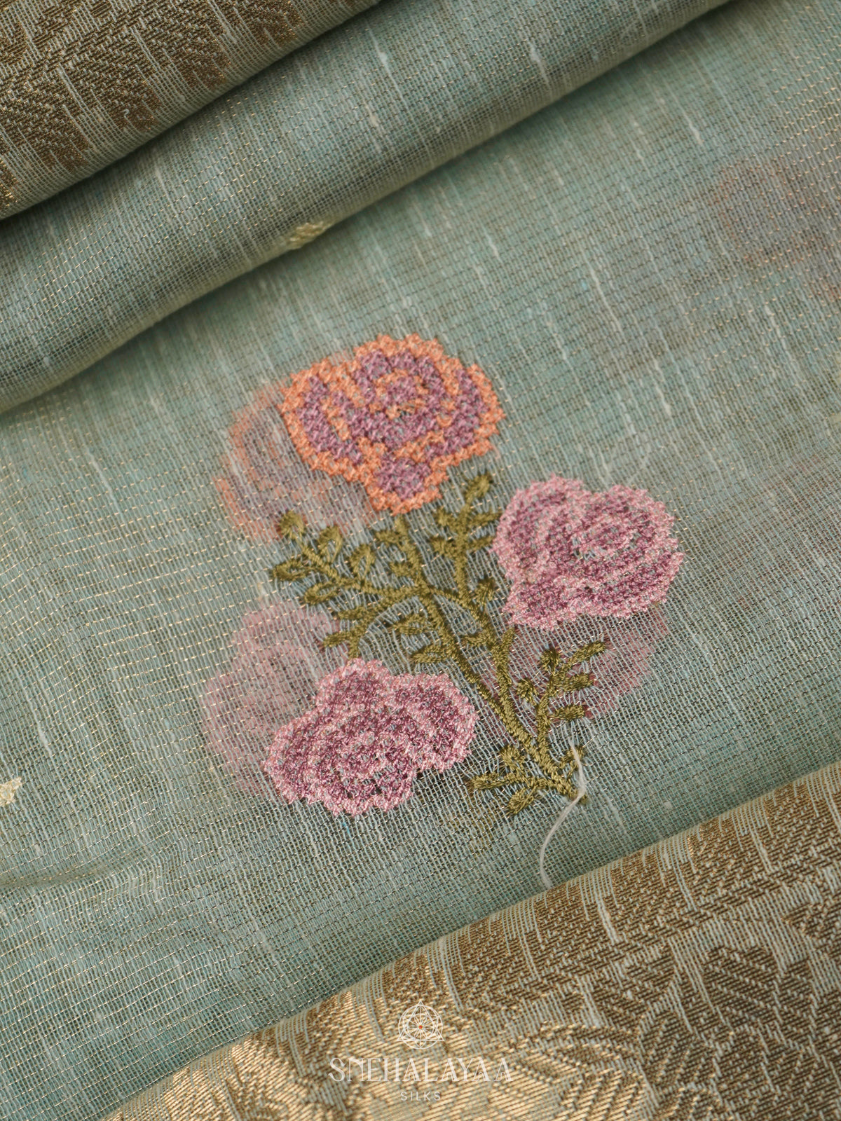 Pale Blue Linen Cotton Saree