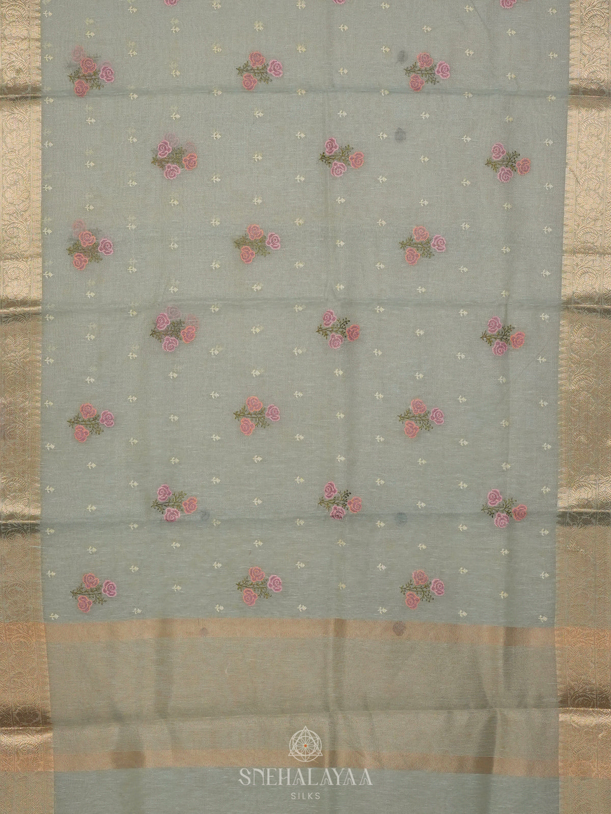 Pale Blue Linen Cotton Saree