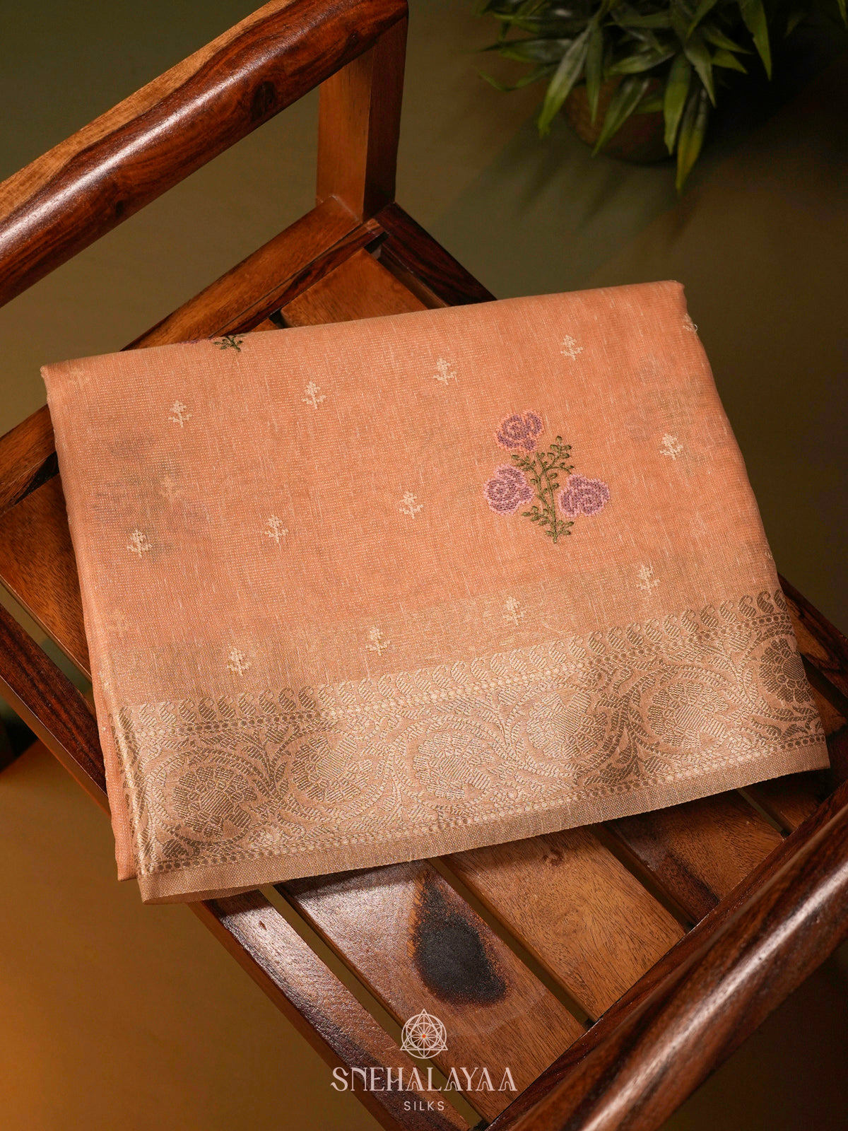 Peach Linen Cotton Saree