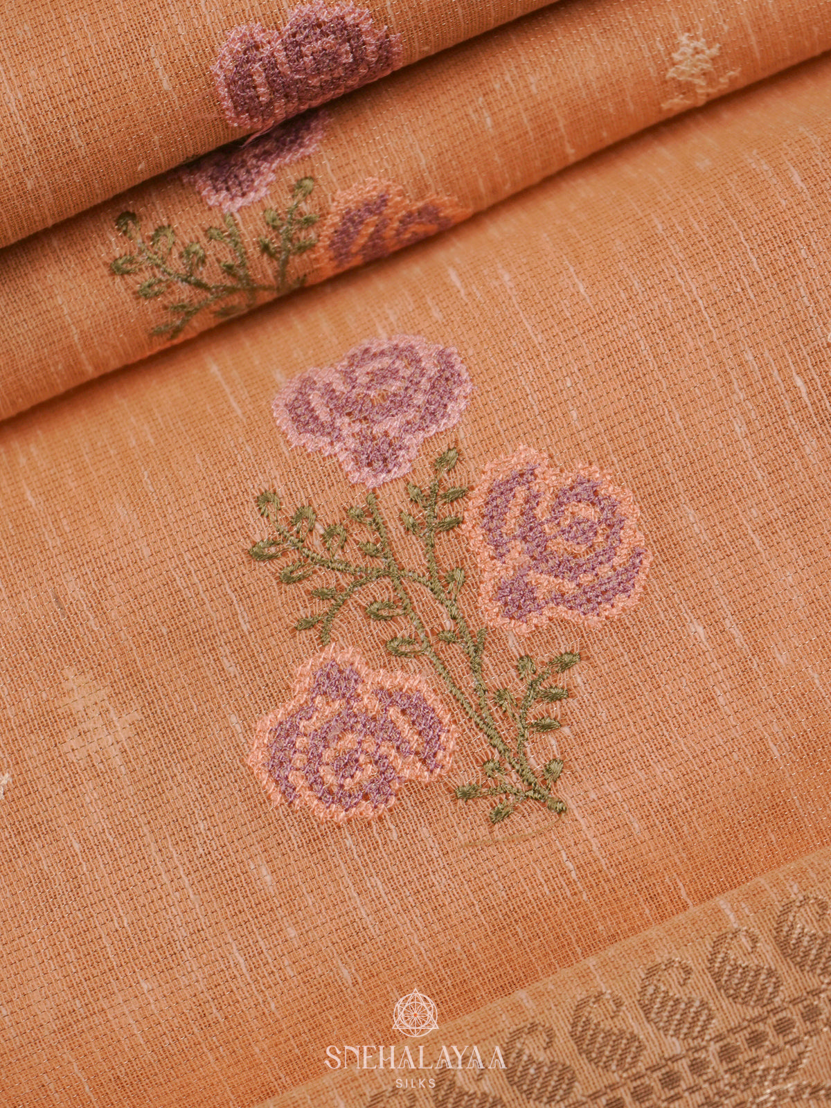 Peach Linen Cotton Saree