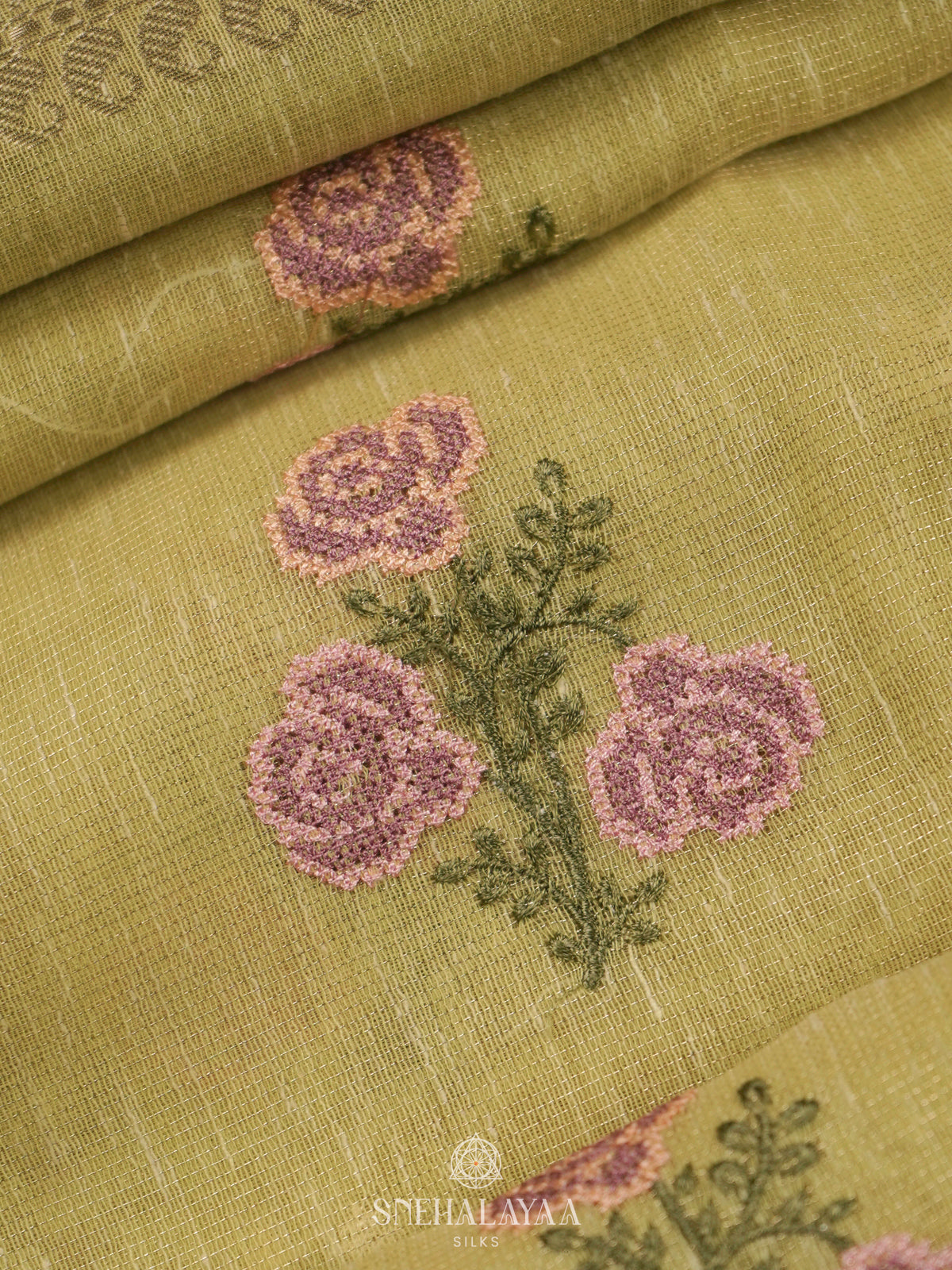 Mehandi Green Linen Cotton Saree