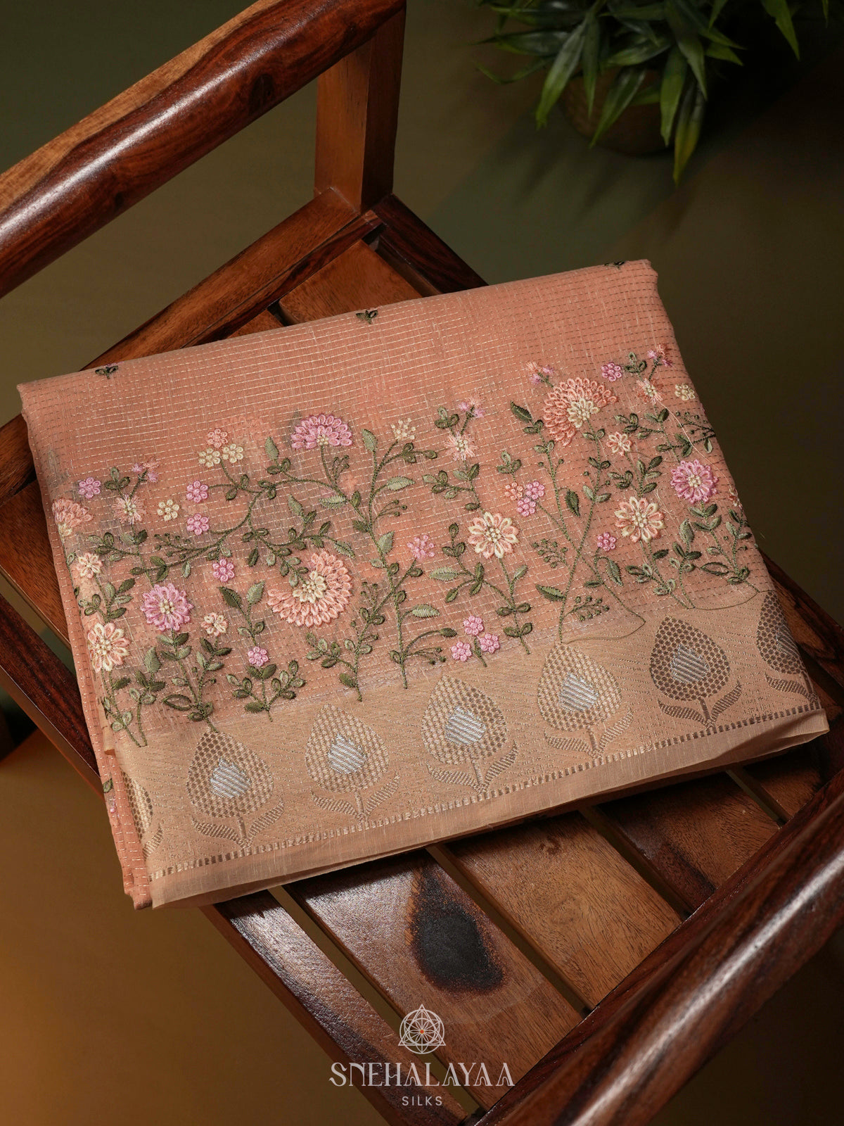 Peach Linen Cotton Saree