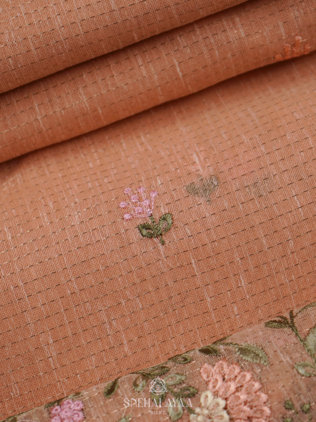 Peach Linen Cotton Saree