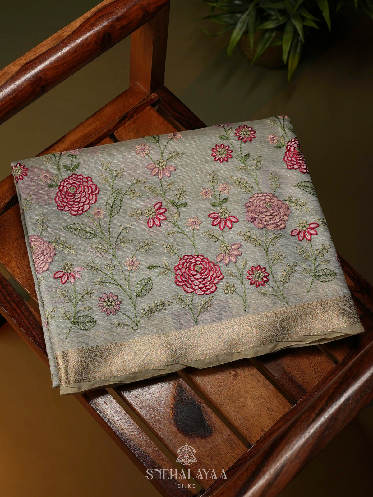 Pale Blue Linen Cotton Saree