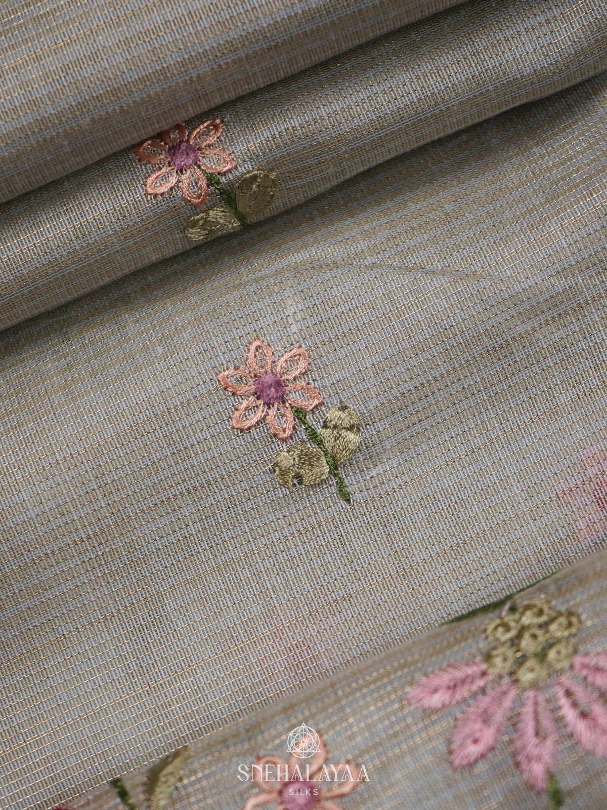 Pale Blue Linen Cotton Saree