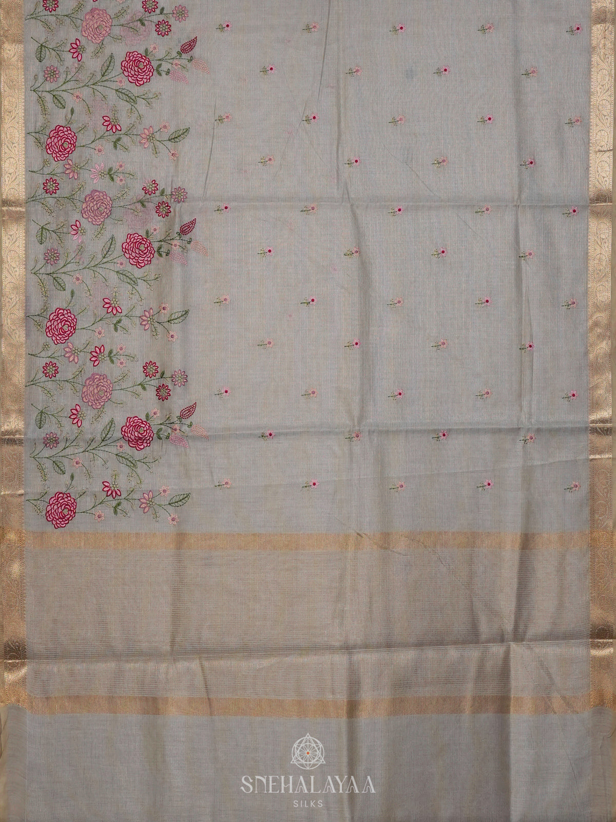 Pale Blue Linen Cotton Saree