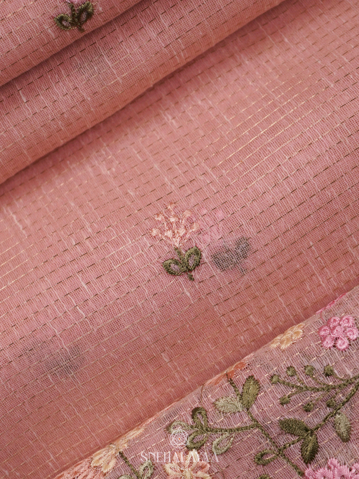 Pink Linen Cotton Saree