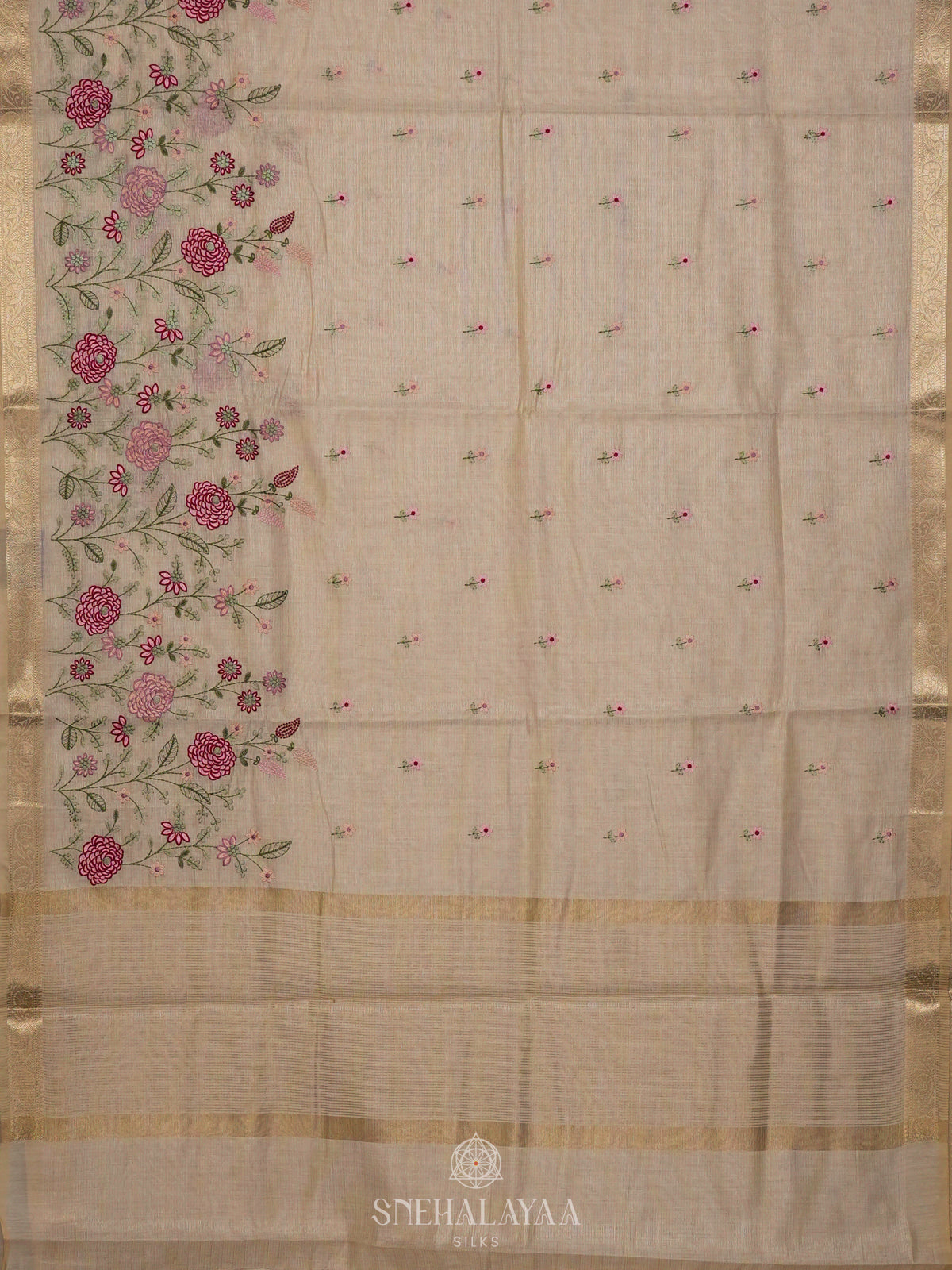 Off White Linen Cotton Saree