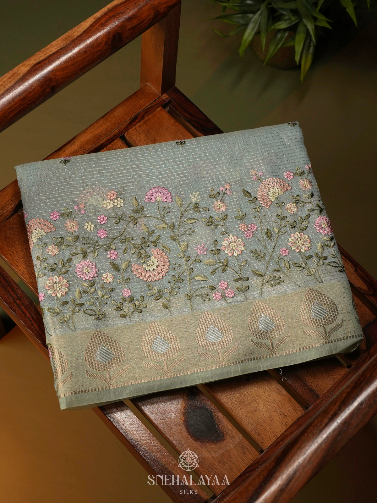 Pale Blue Linen Cotton Saree