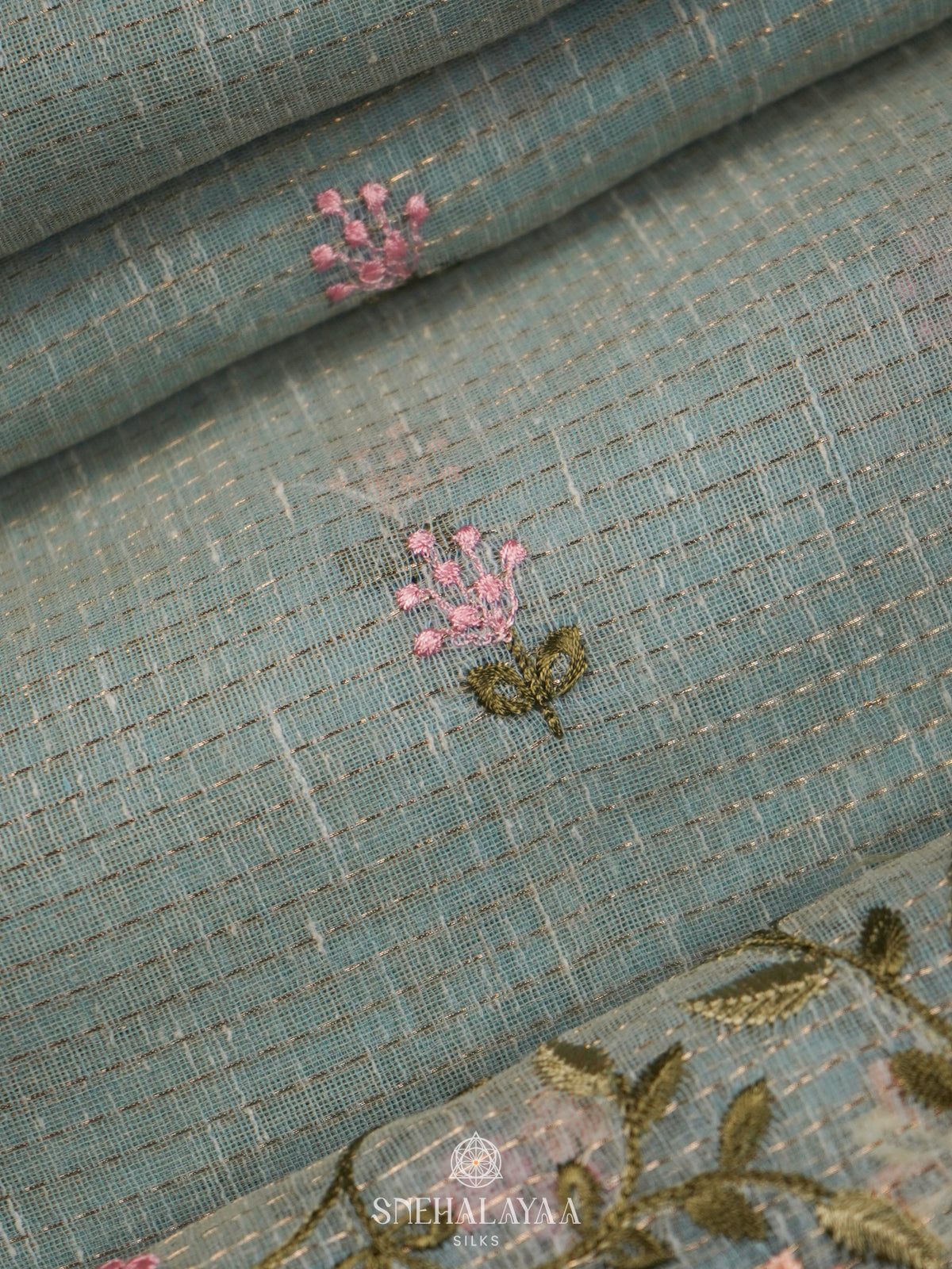 Pale Blue Linen Cotton Saree