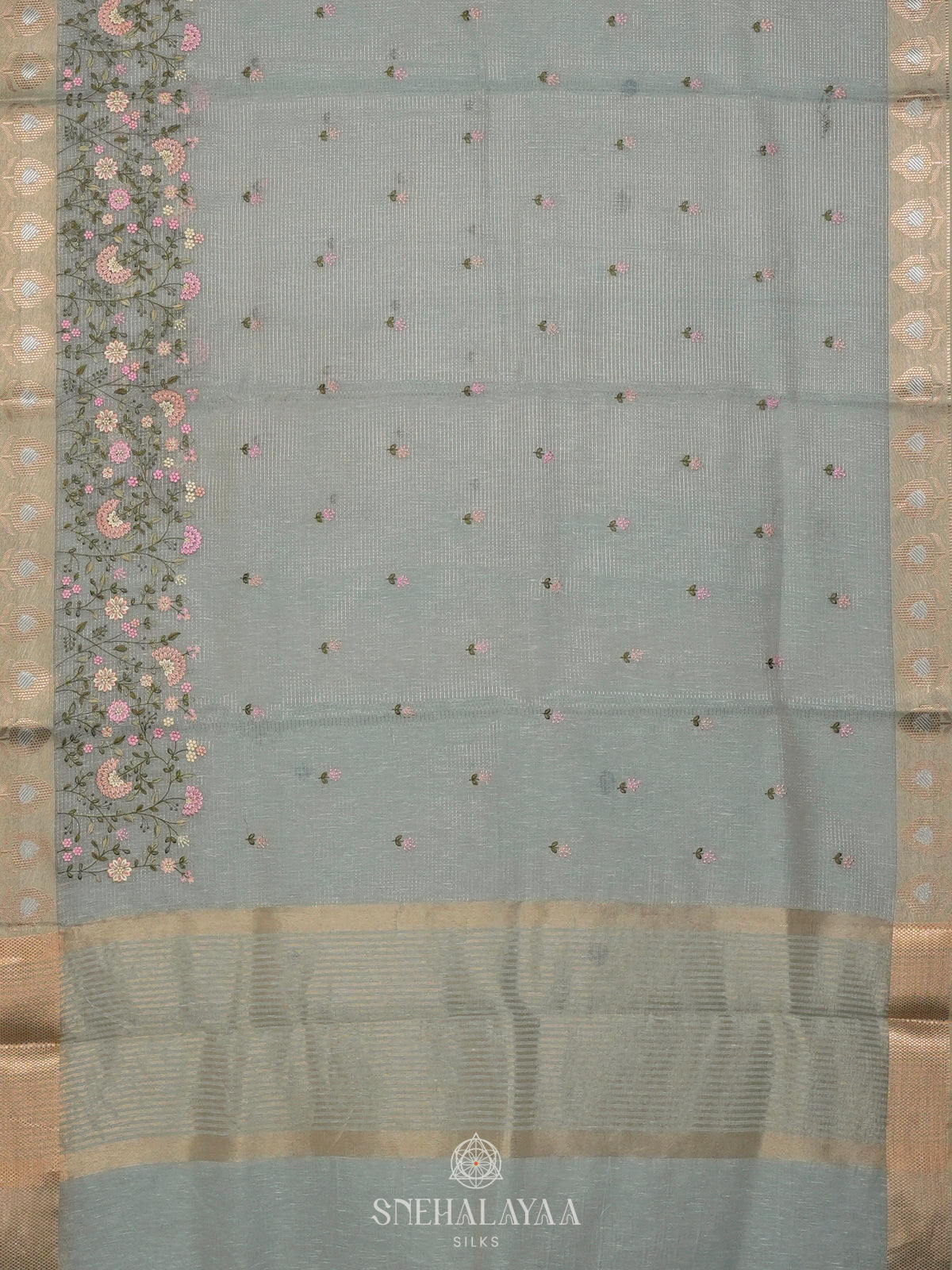 Pale Blue Linen Cotton Saree