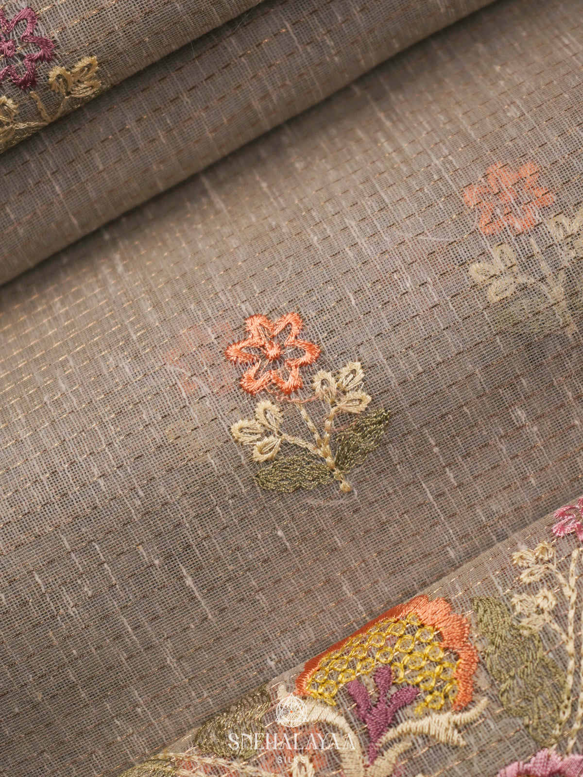 Brown Linen Cotton Saree