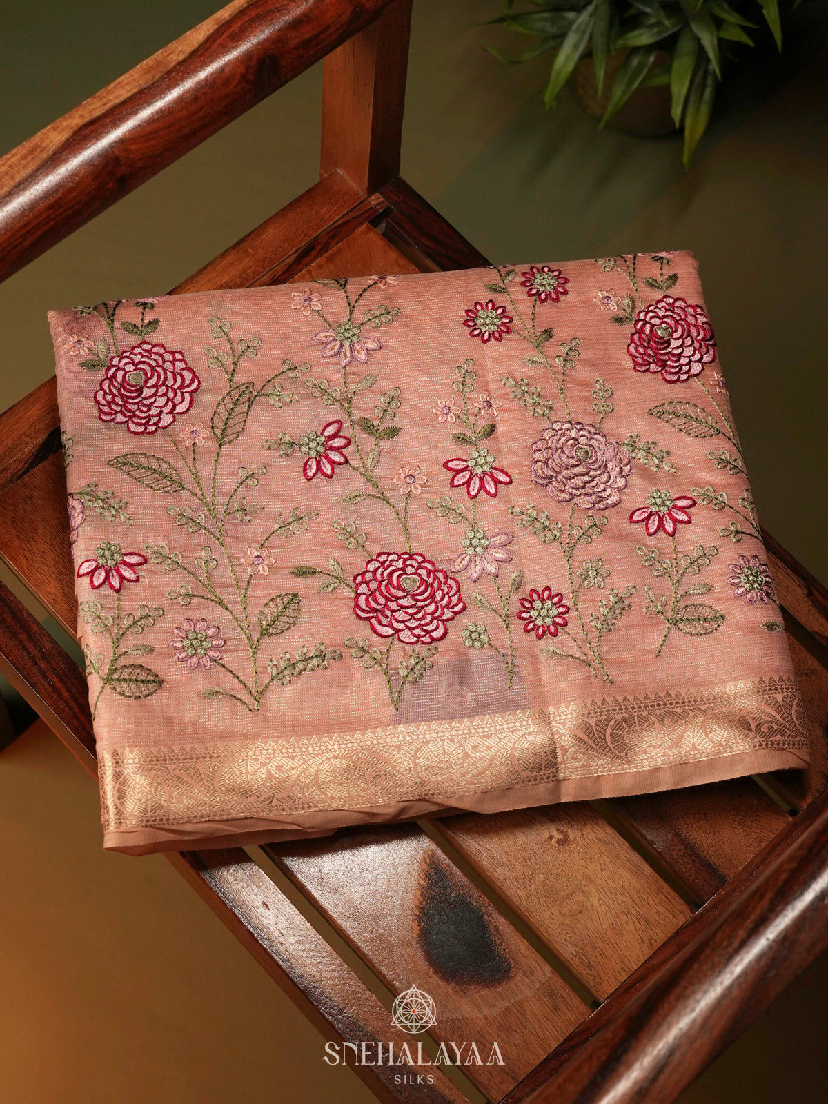 Peach Linen Cotton Saree