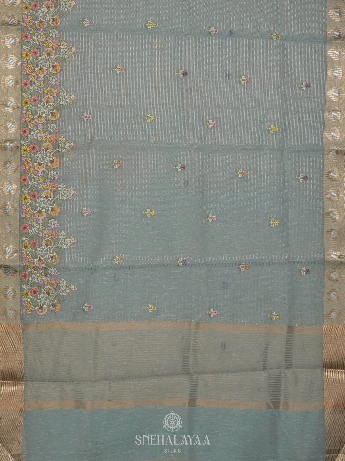 Pale Blue Linen Cotton Saree