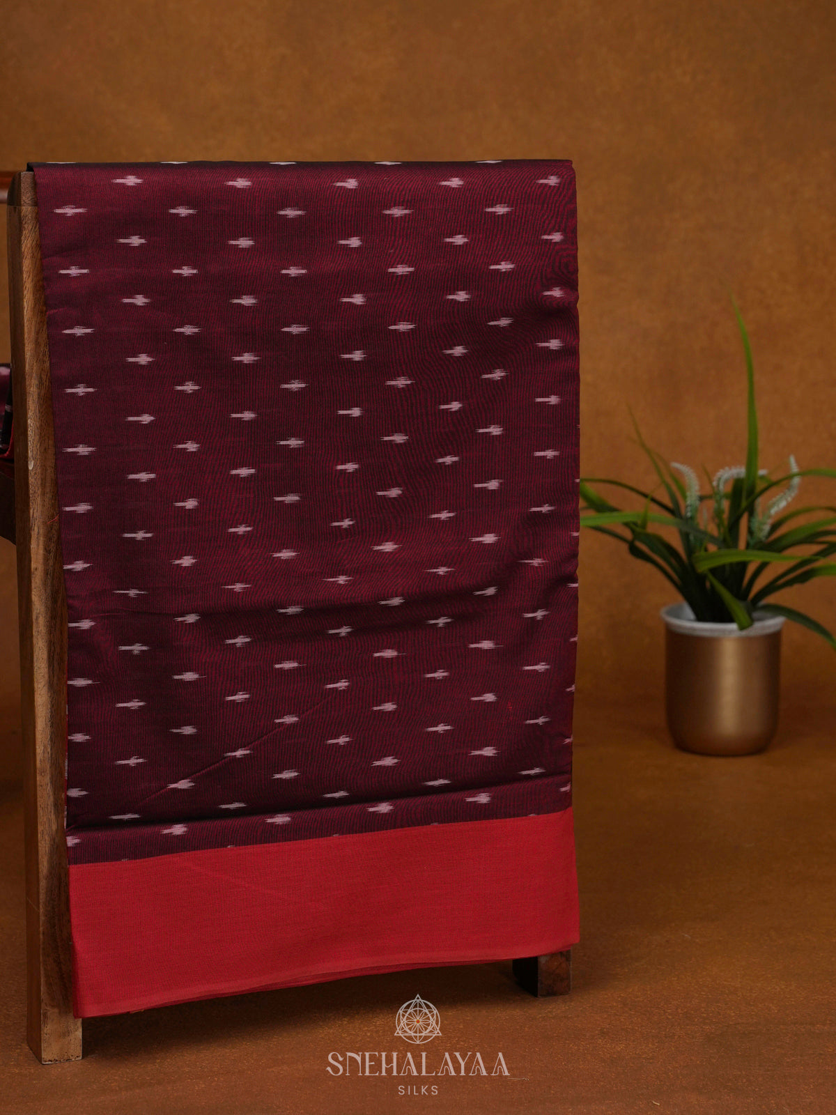 Burgundy Ikat Cotton Saree