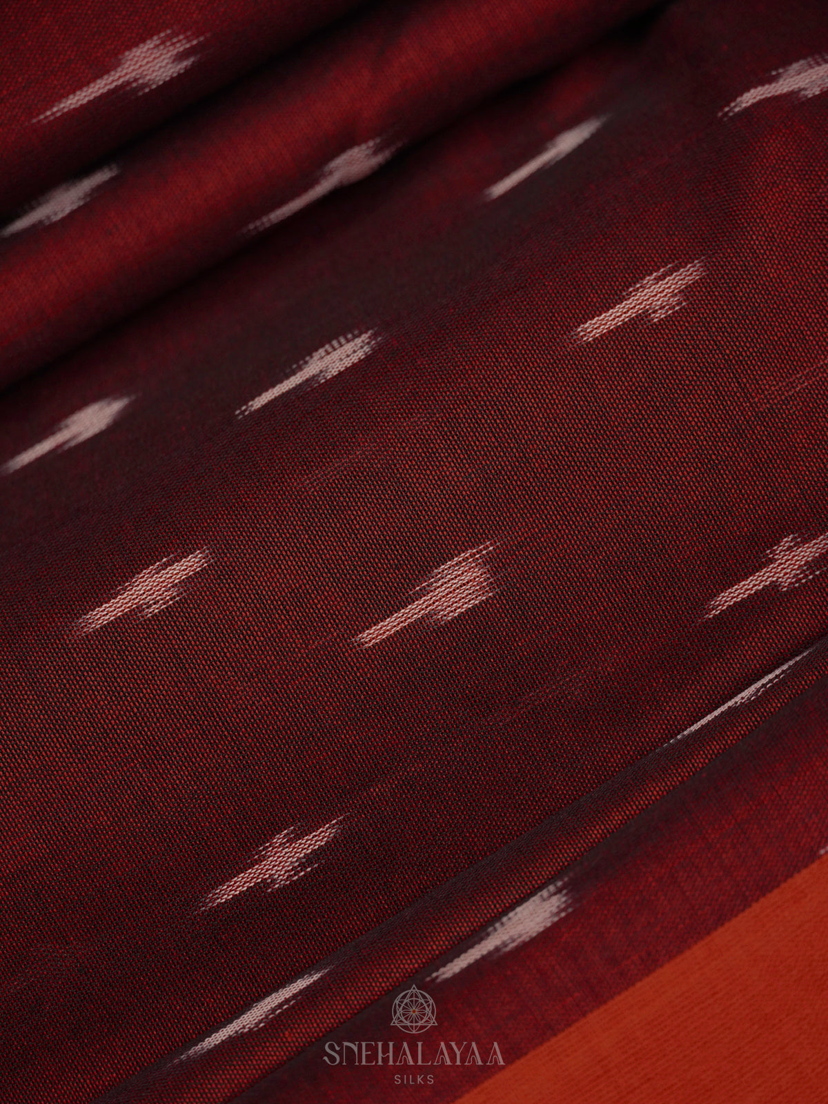 Burgundy Ikat Cotton Saree