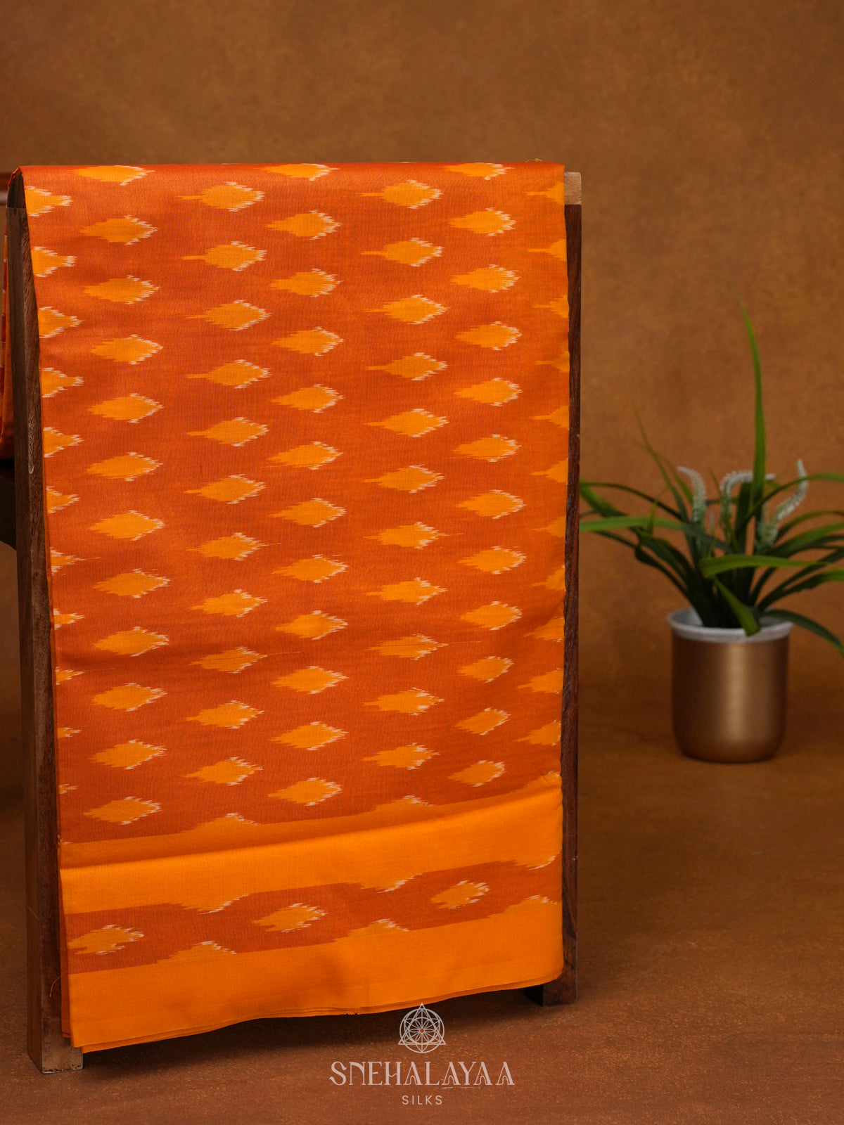 Orange Ikat Cotton Saree