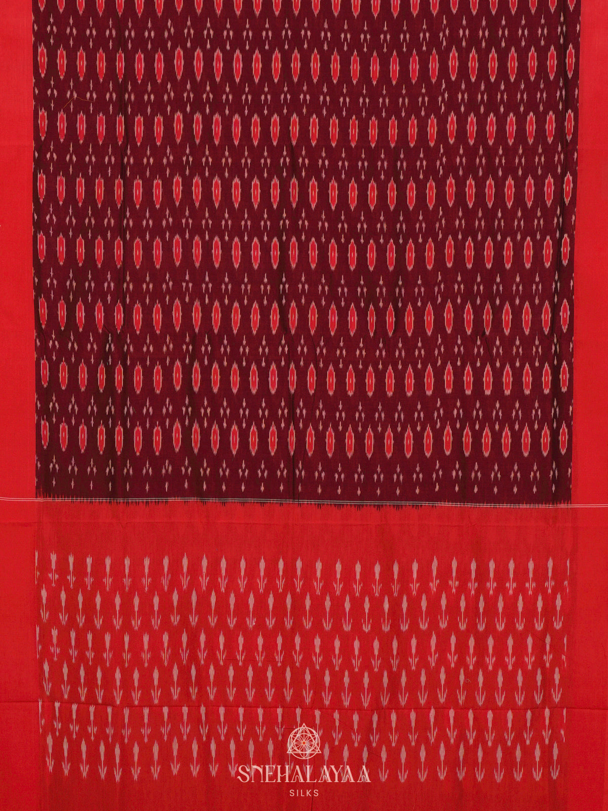 Burgundy Ikat Cotton Saree