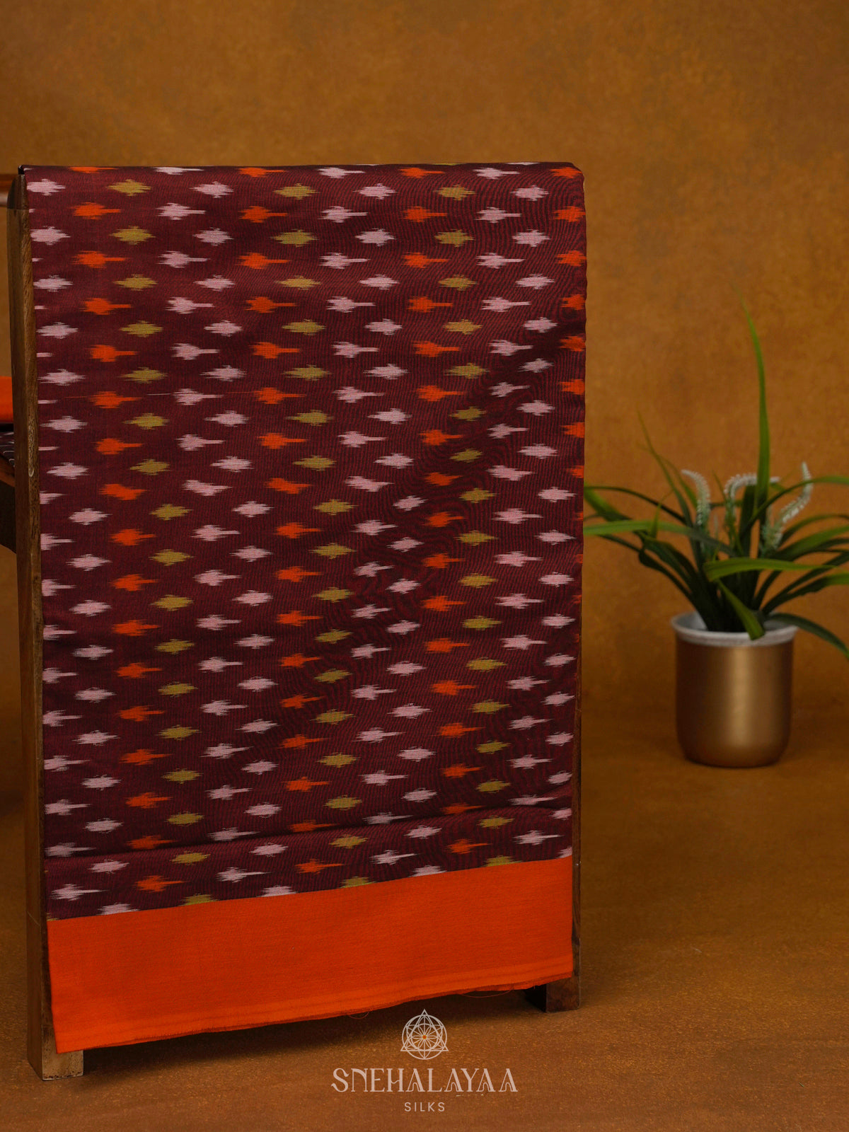 Maroon Ikat Cotton Saree