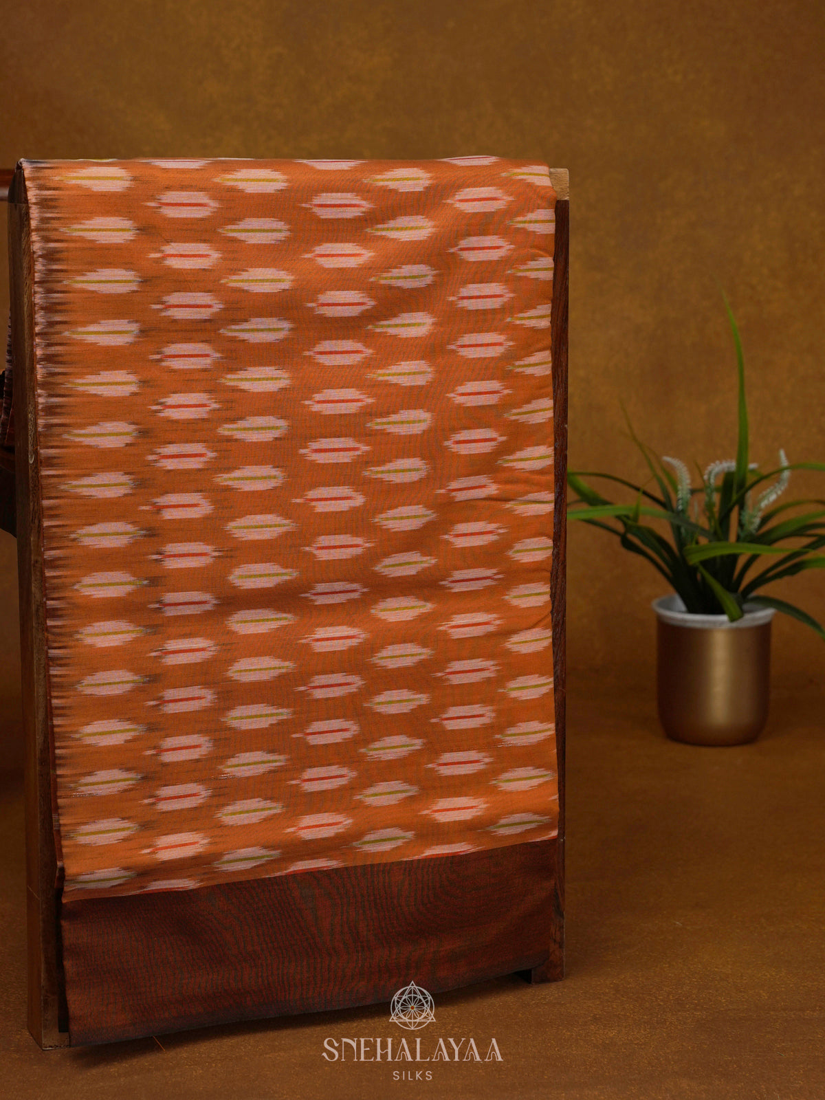 Orange Ikat Cotton Saree