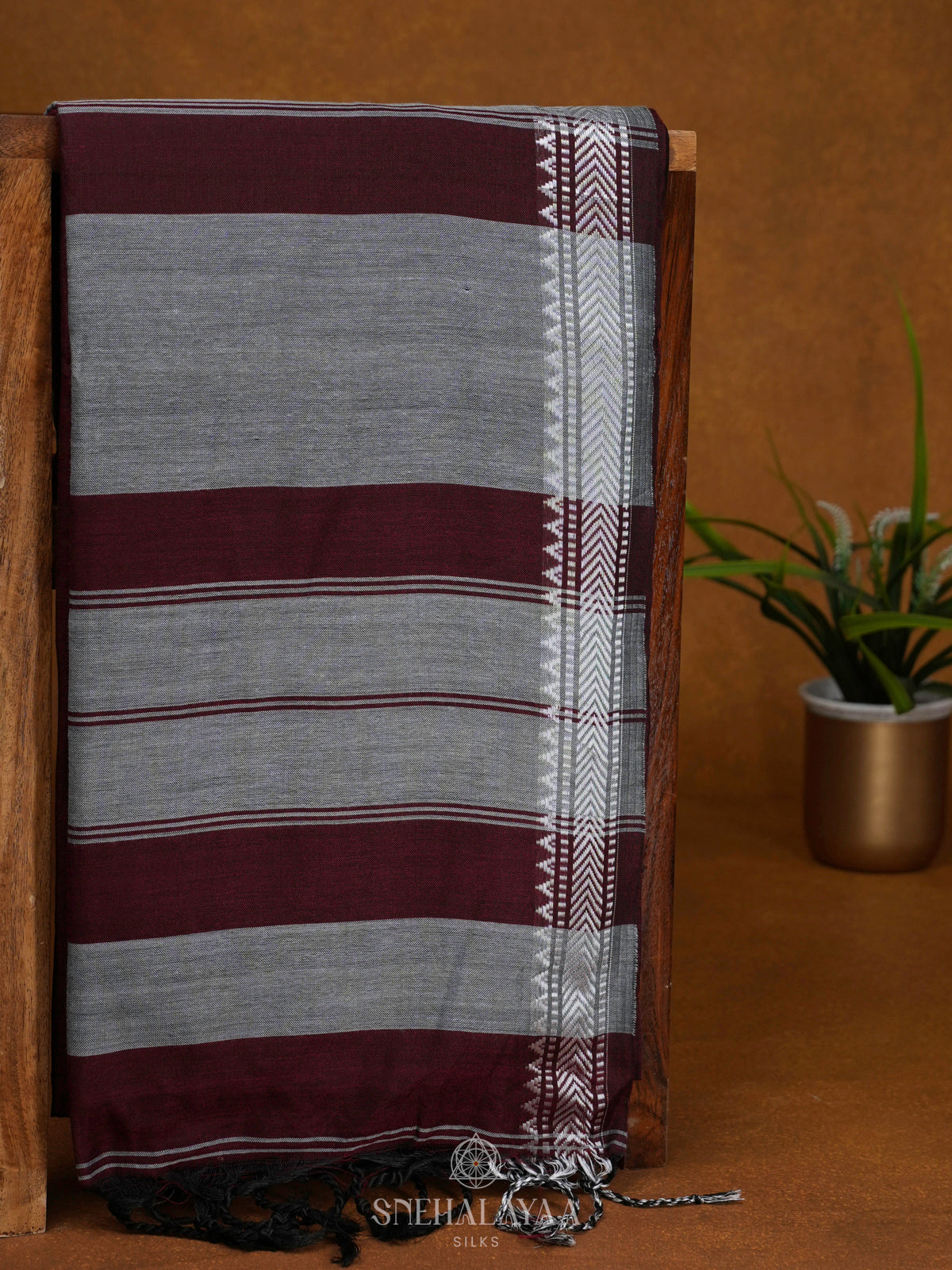 Maroon Linen Cotton Saree