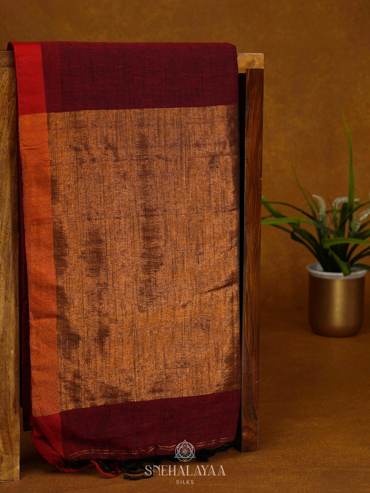 Maroon Linen Cotton Saree