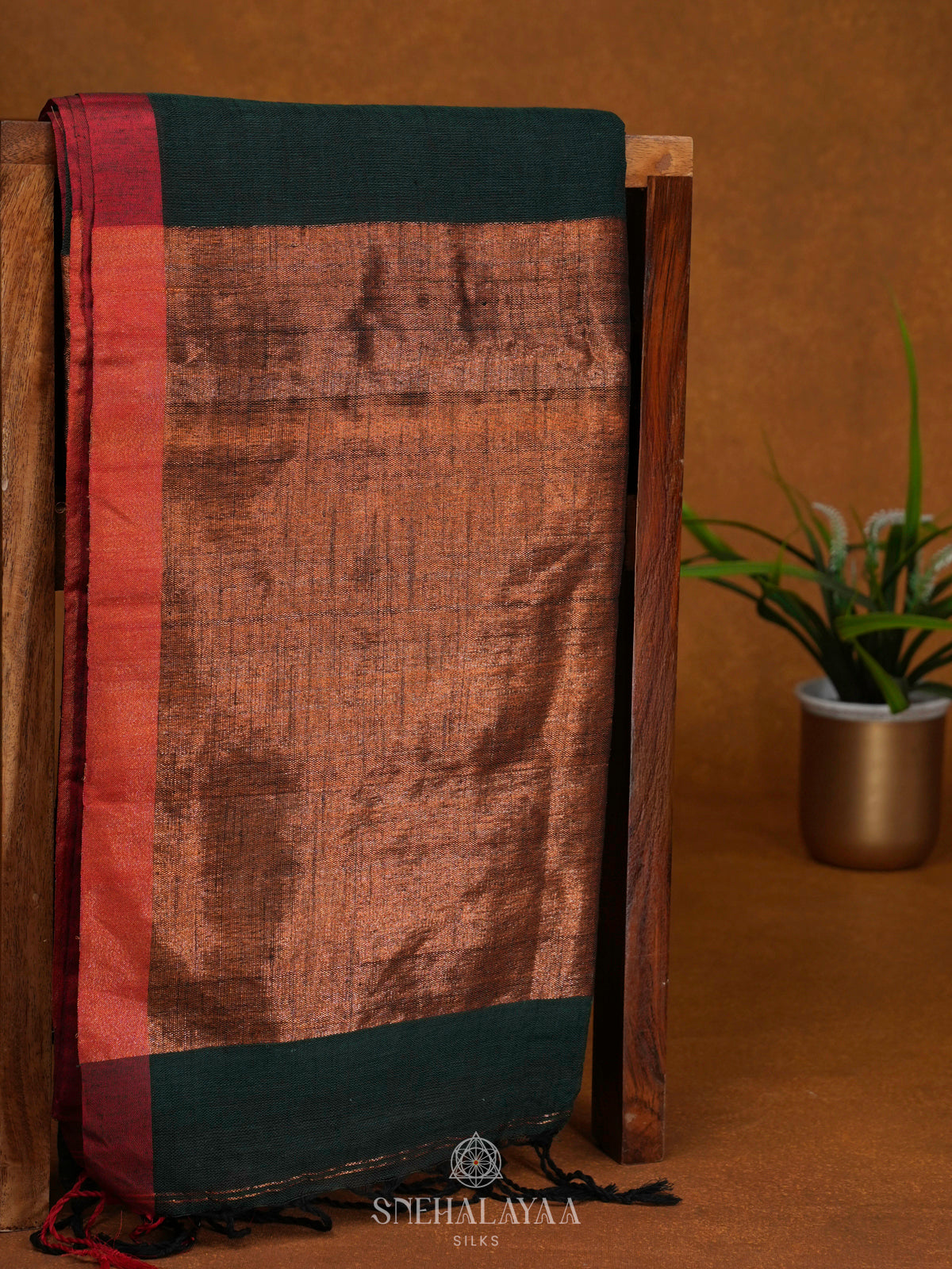 Forest Green Linen Cotton Saree