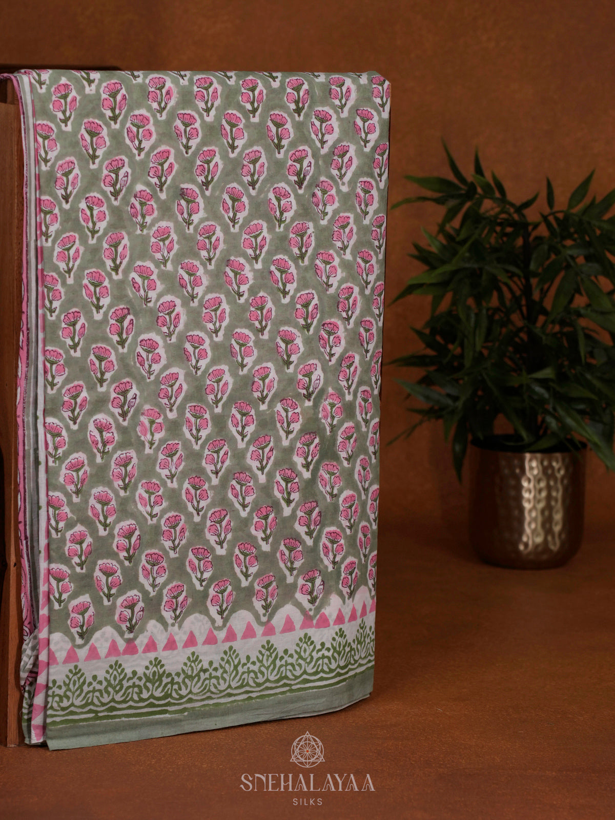 Olive Green Jaipur Cotton Saree