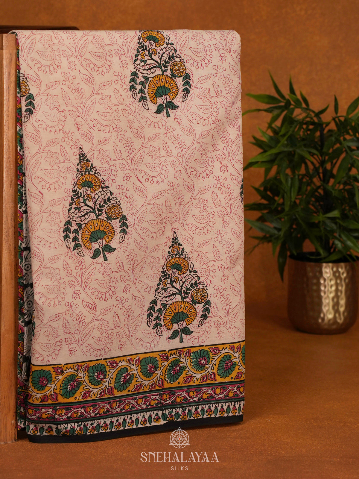 Cream Jaipur Cotton Saree