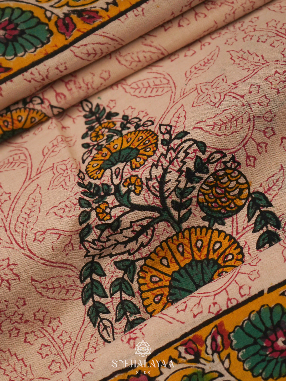 Cream Jaipur Cotton Saree